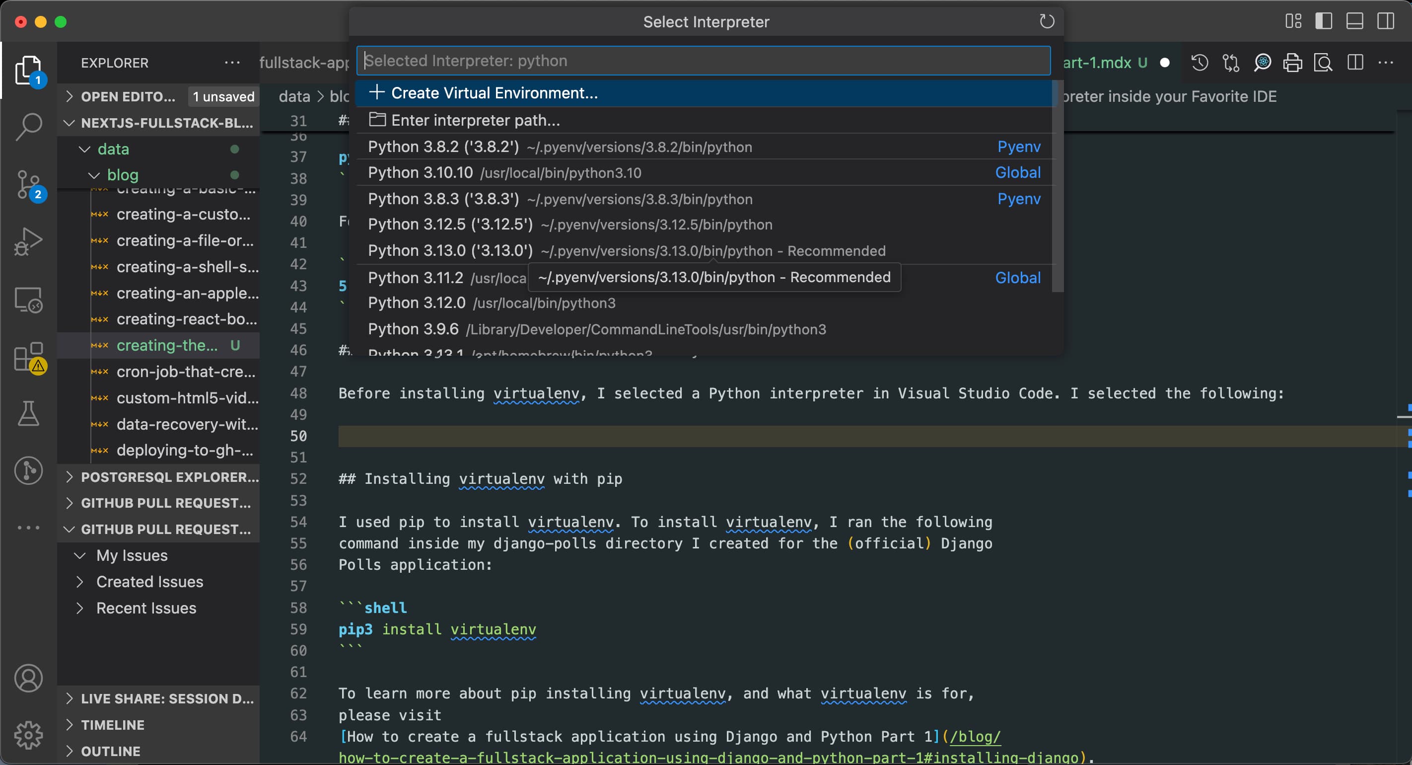 Selecting a Python interpreter