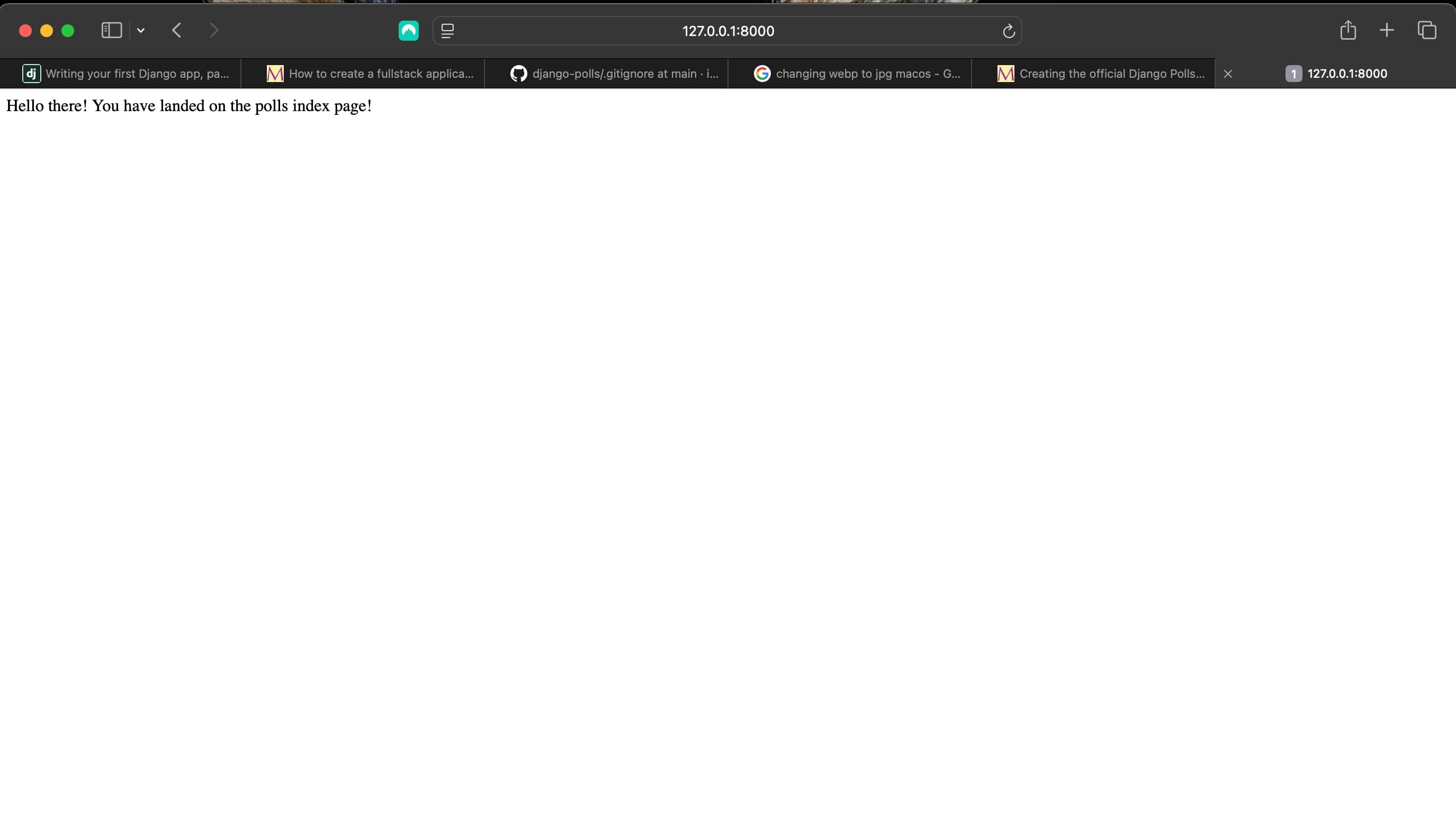 Connecting index view to the index URL pattern in django_polls/urls.py