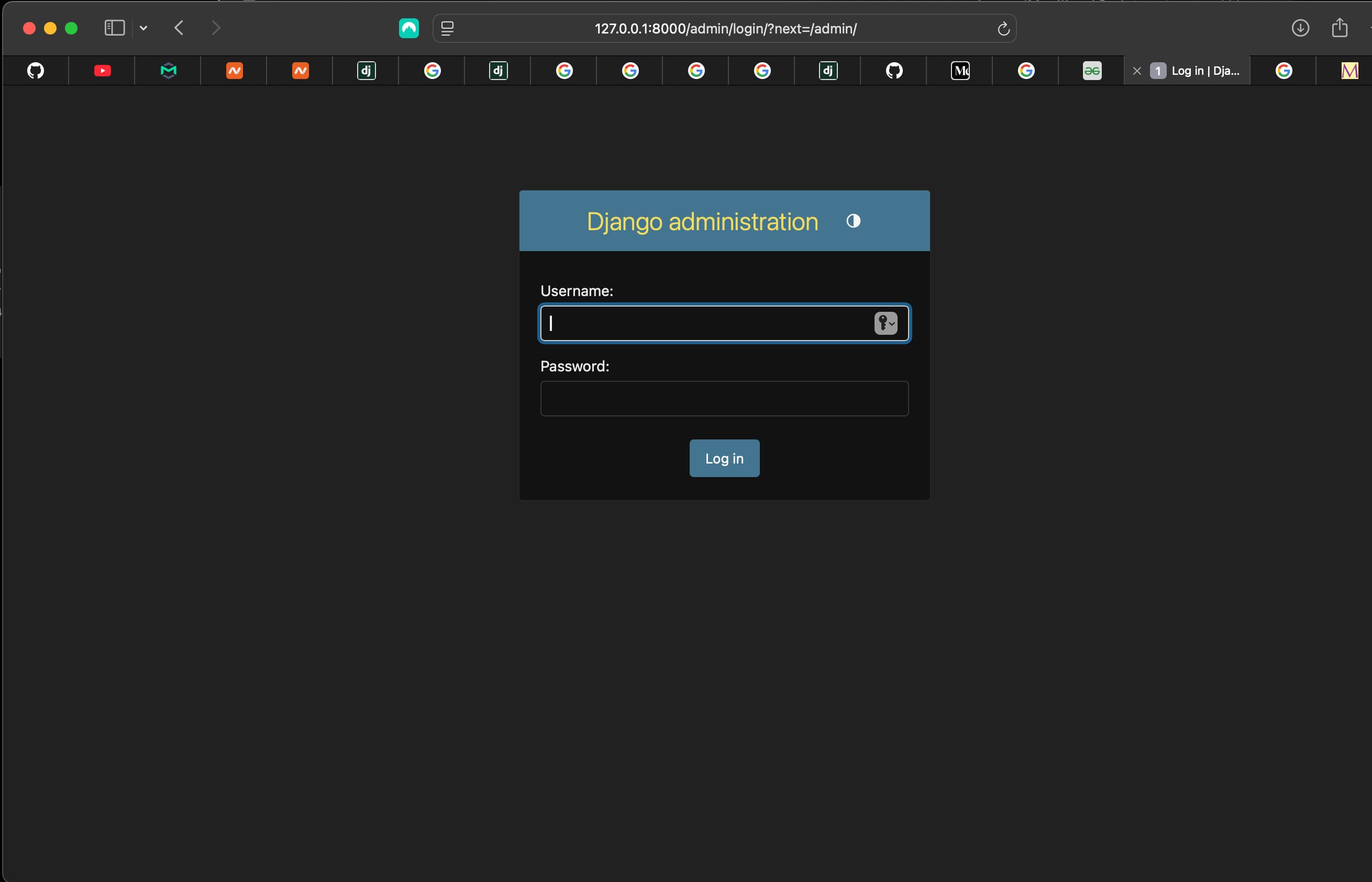 The admin login page