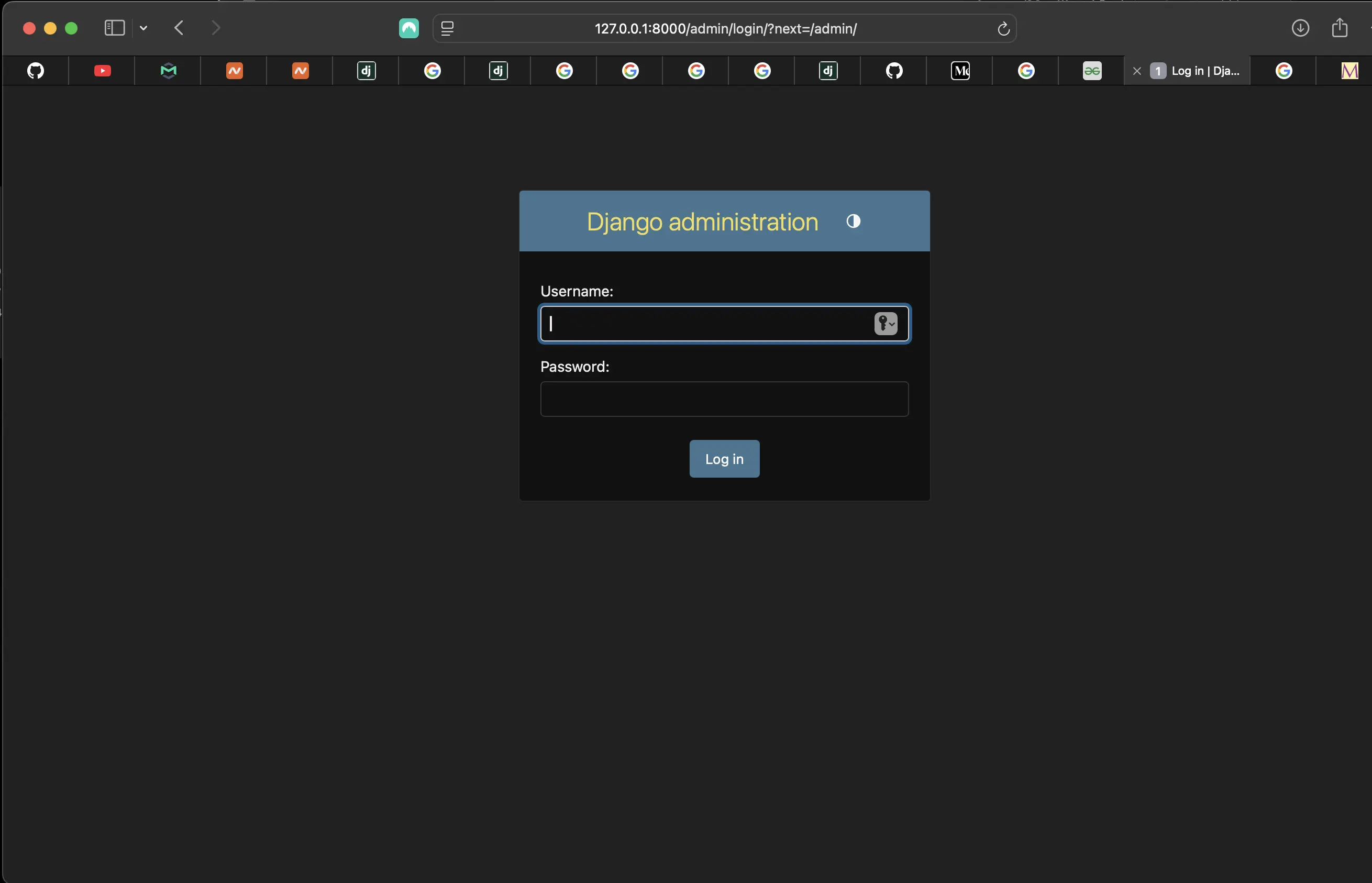 The admin login page
