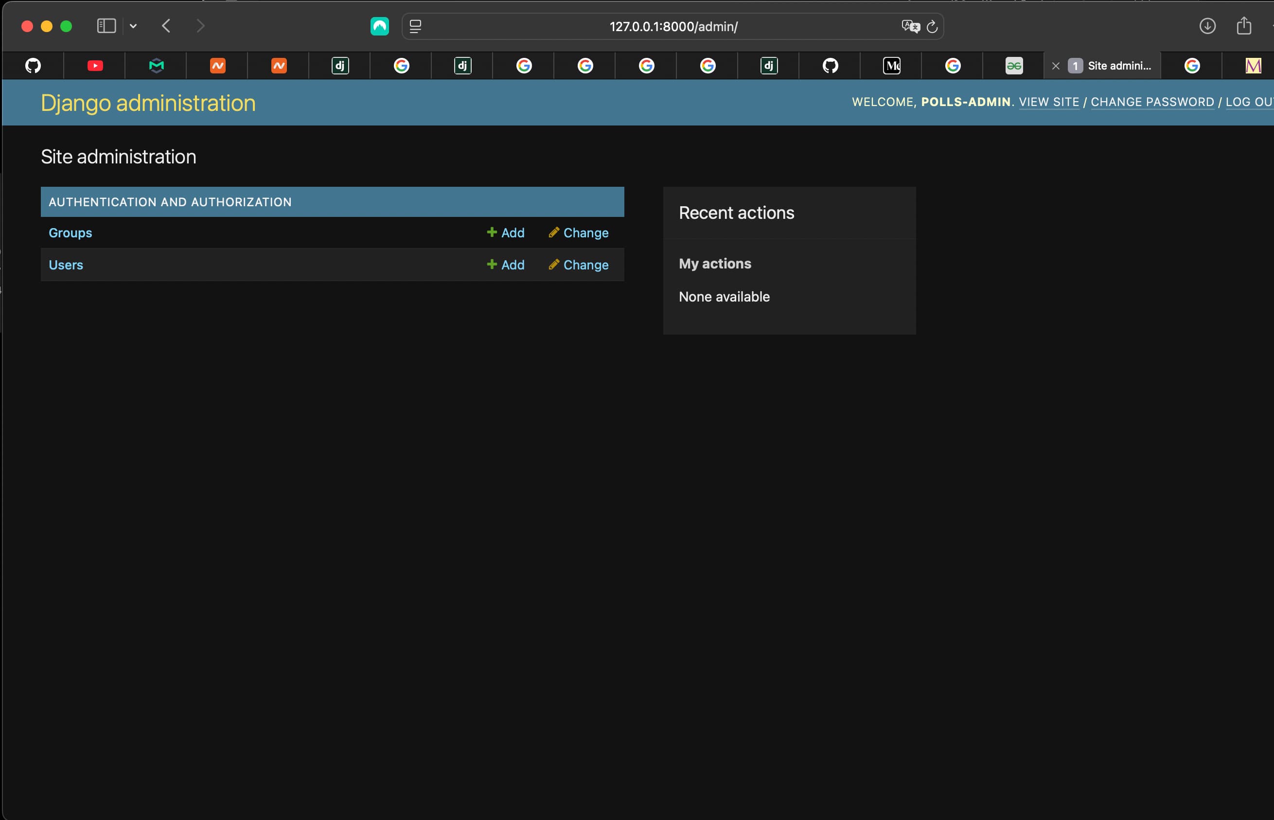 Landing on the admin interface for the first time
