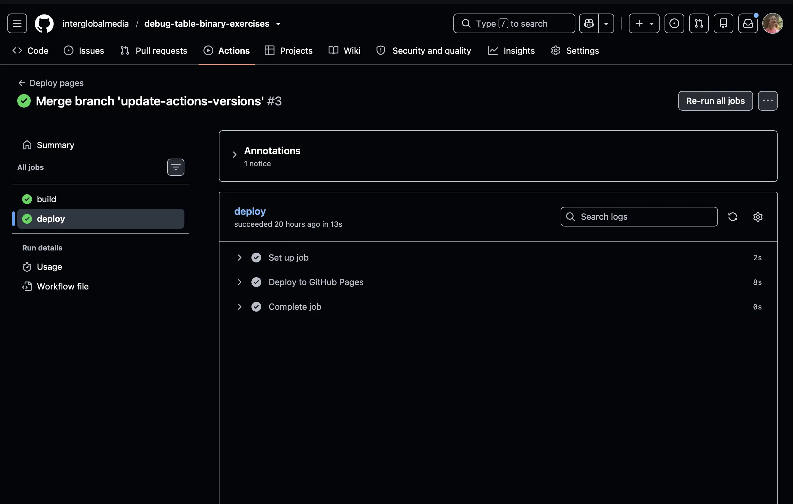 Screenshot of debug-table-binary-exercises Deploy to GitHub Pages