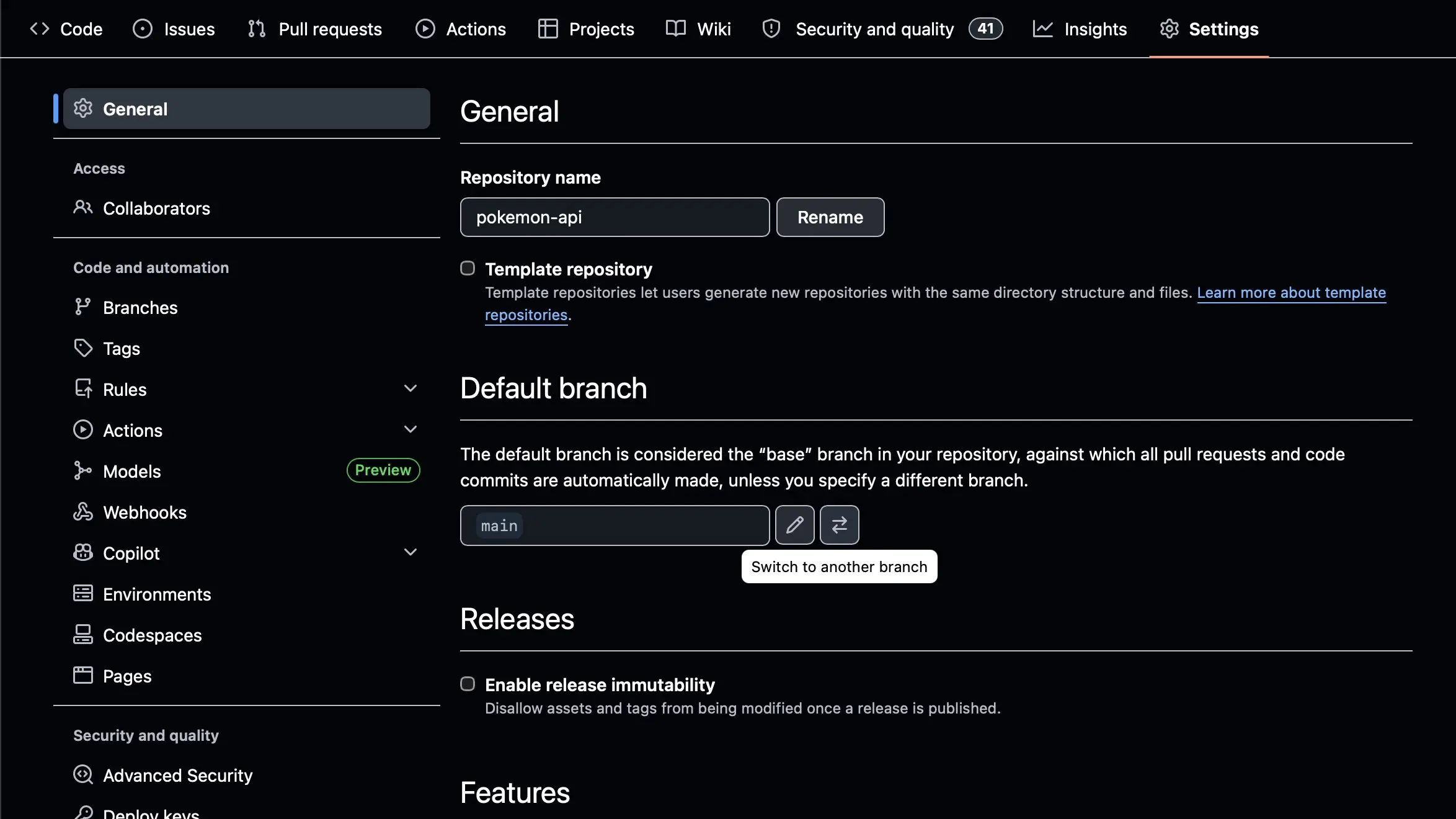 Changing the Git default branch manually on GitHub
