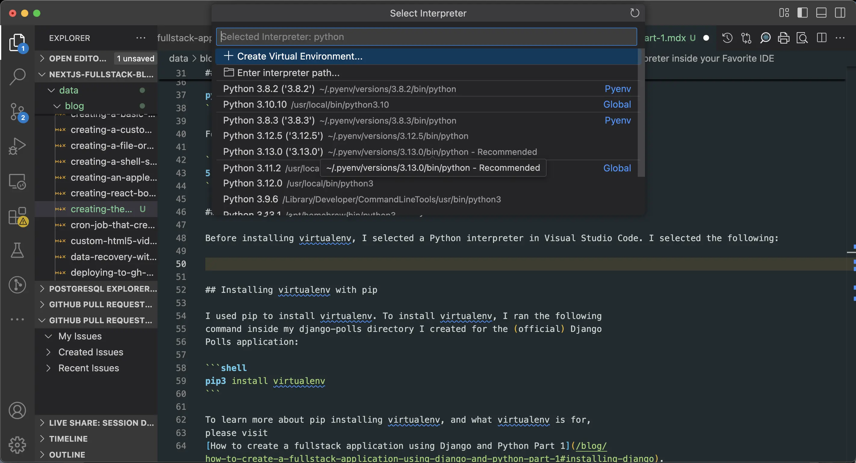 Selecting a Python interpreter
