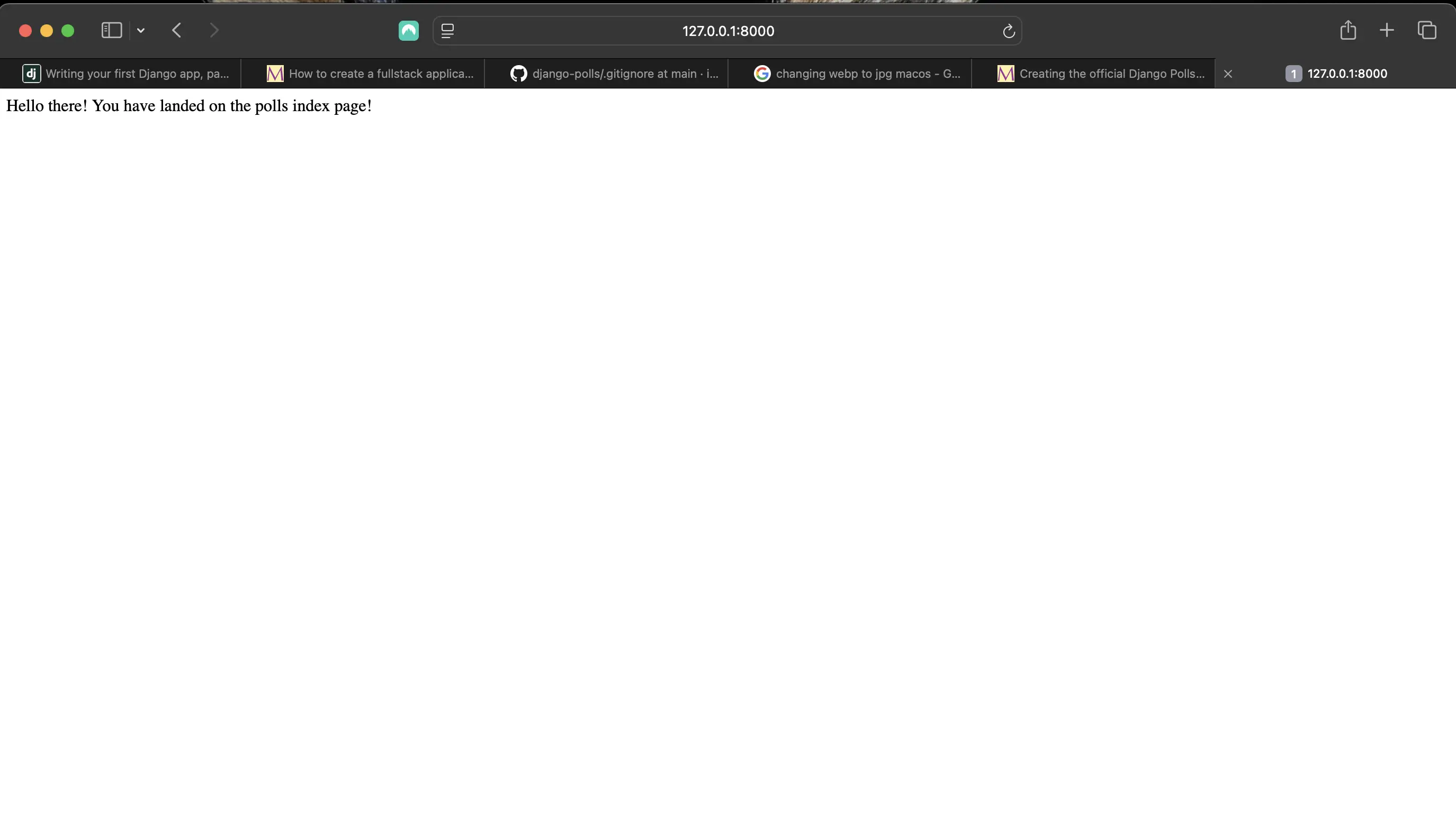 Connecting index view to the index URL pattern in django_polls/urls.py