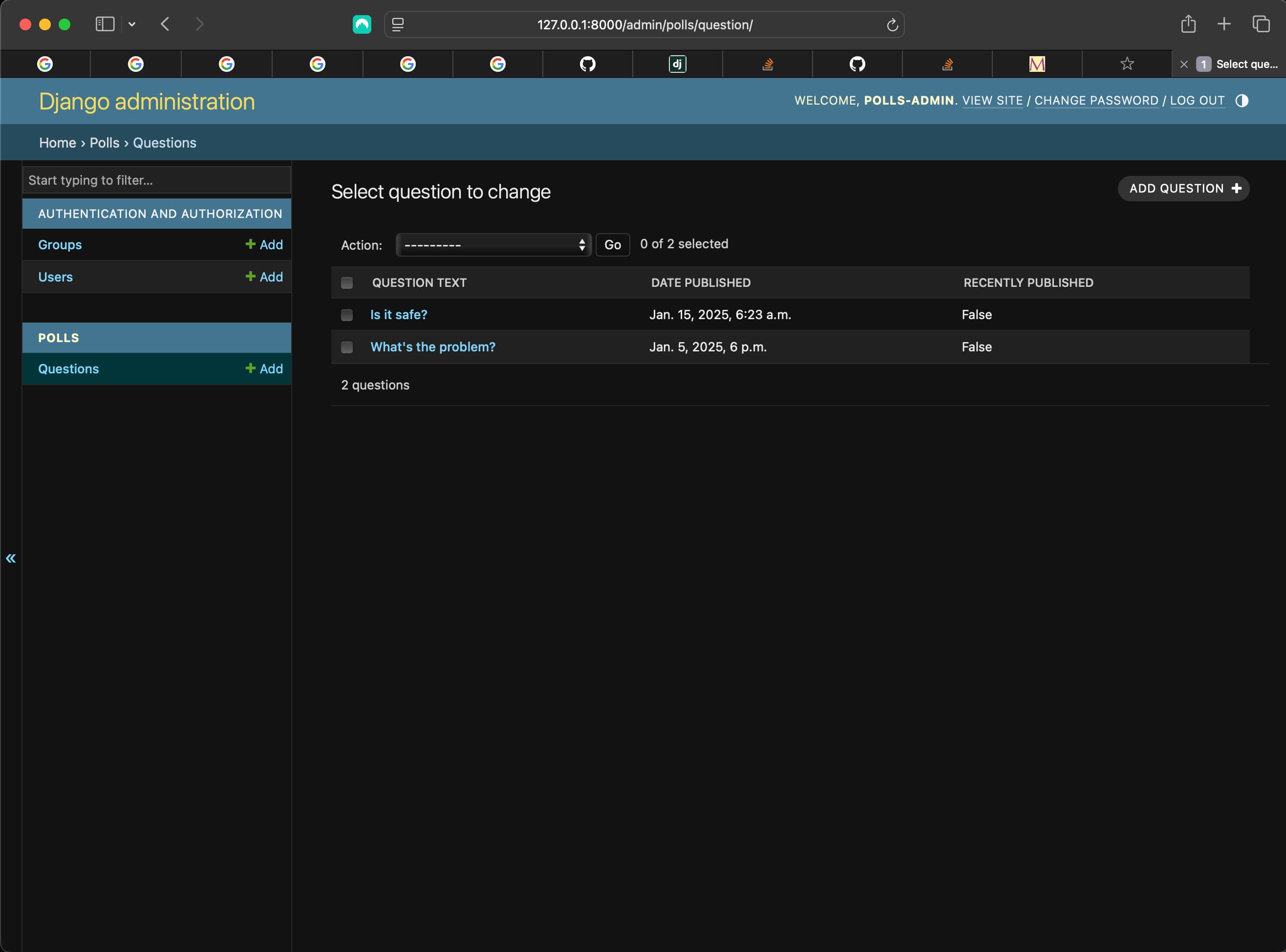 Result of adding recently_published to list_display