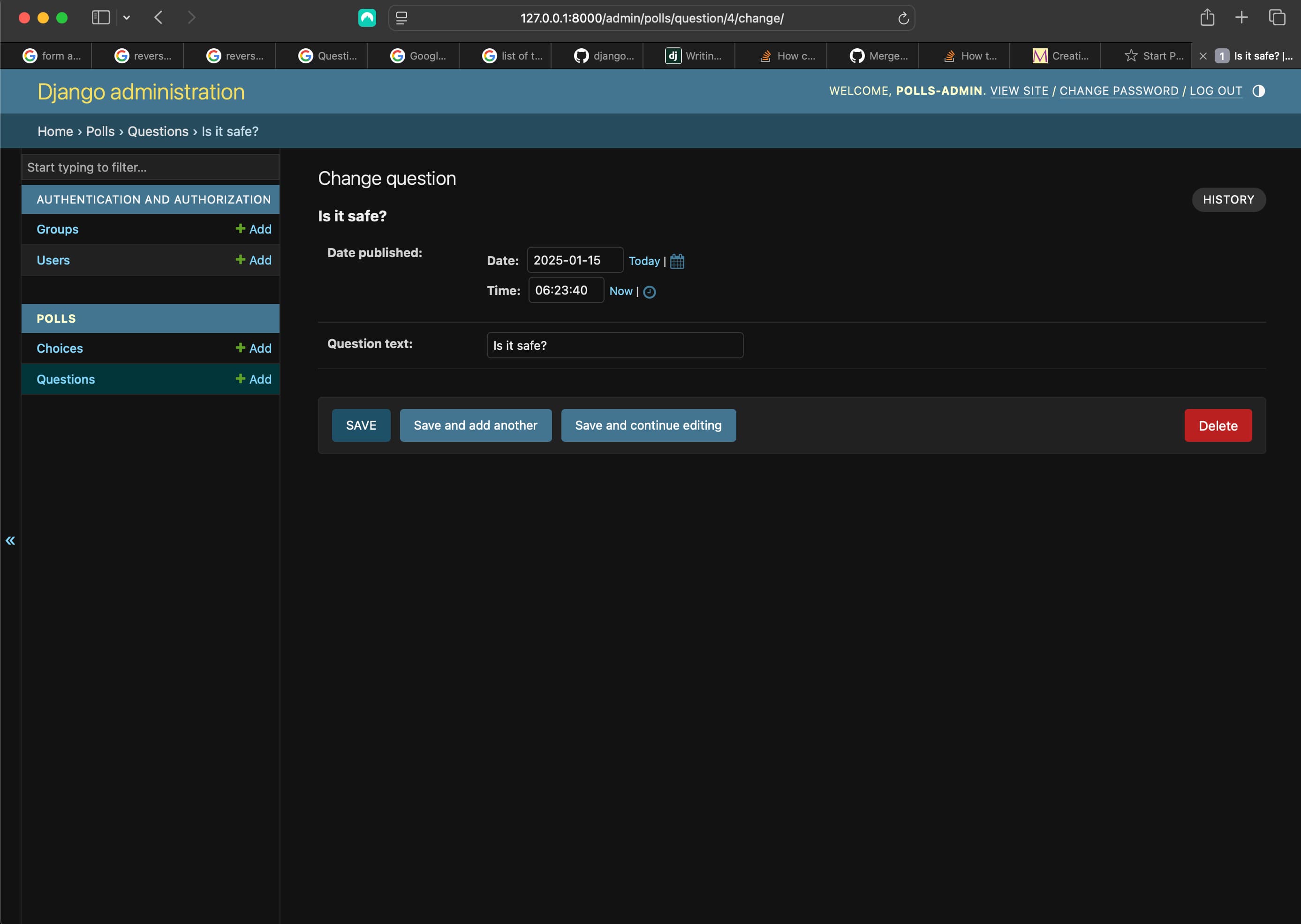 Customizing the Question admin form