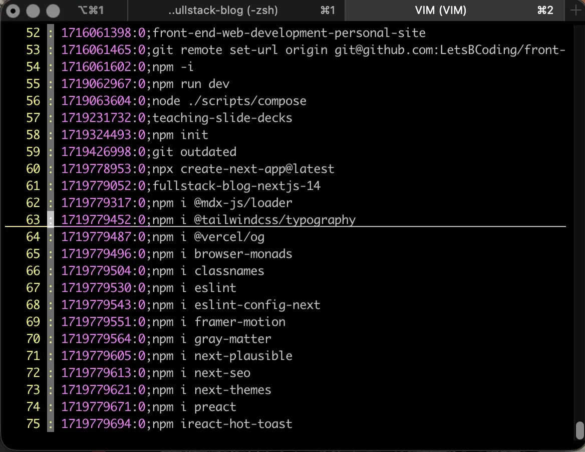 Deletion of line(s) in .zsh_history by pressing the lowercase d key twice