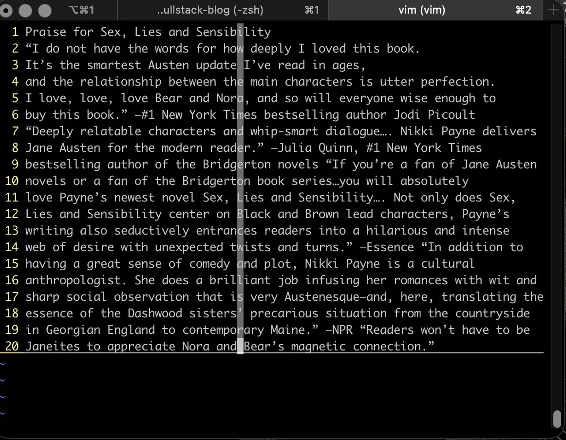 Screenshot of preparing to delete a part of the line from the cursor to the end of it using the D command