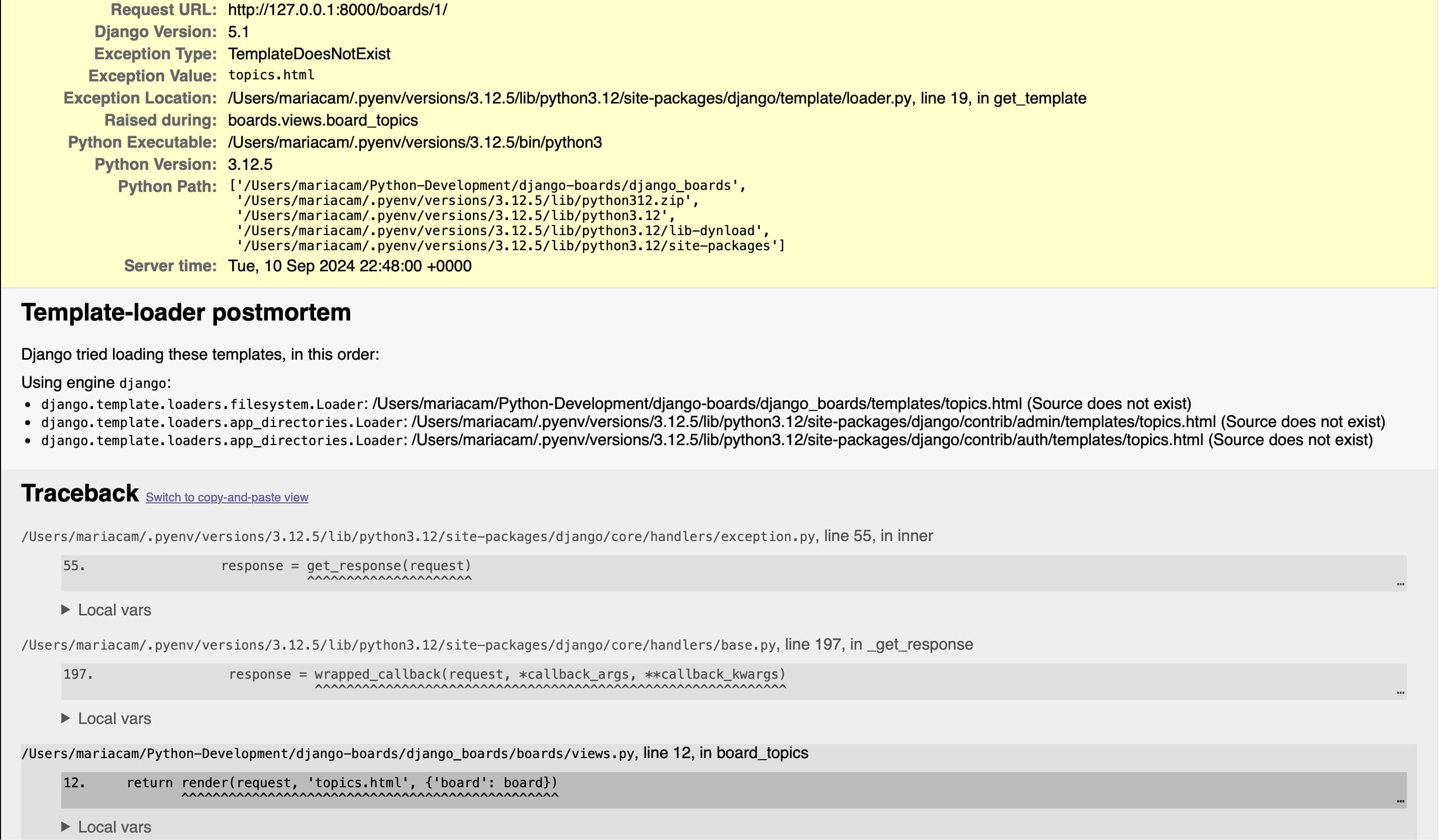 topics.html template Does not exist
