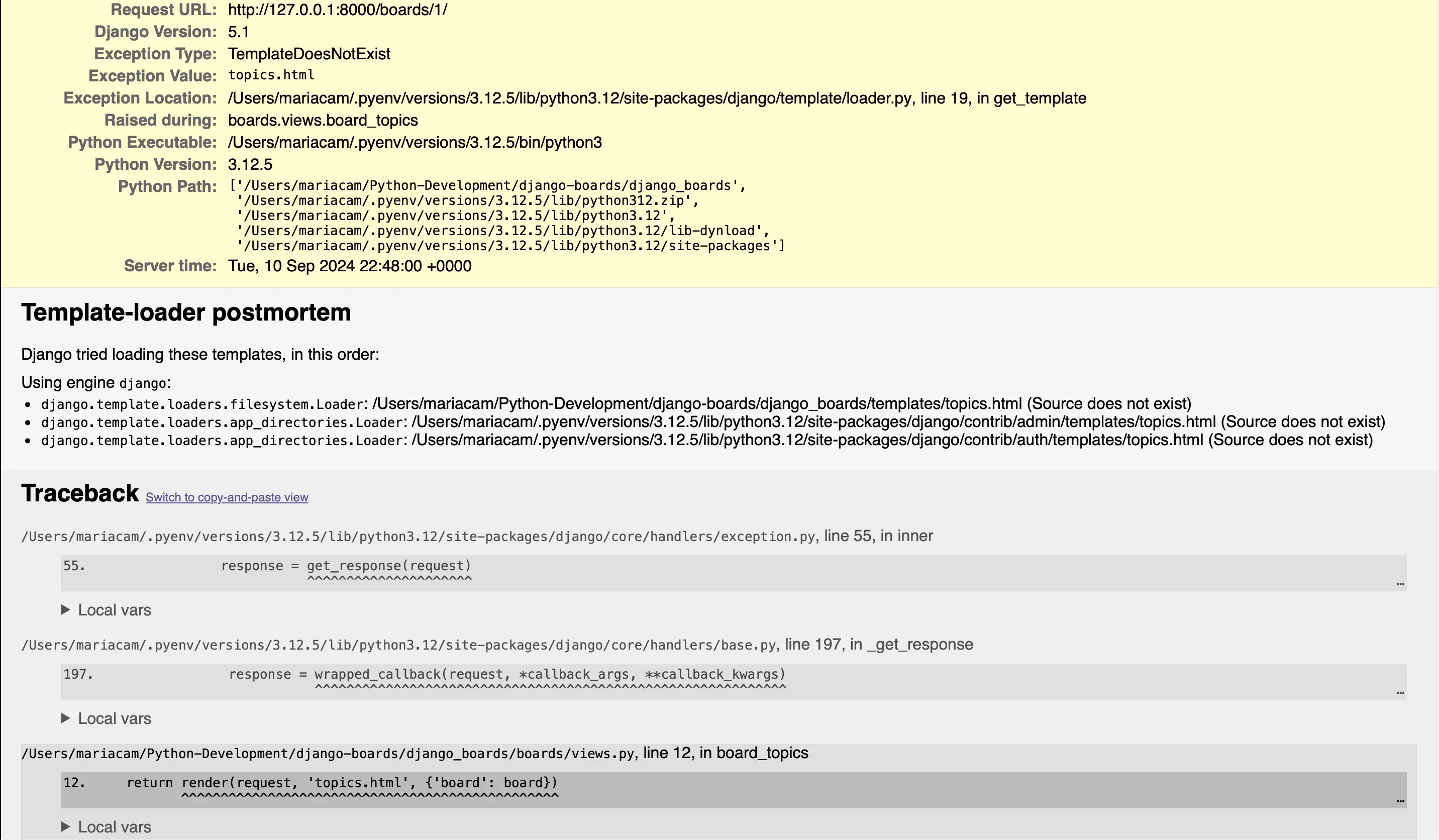 topics.html template Does not exist