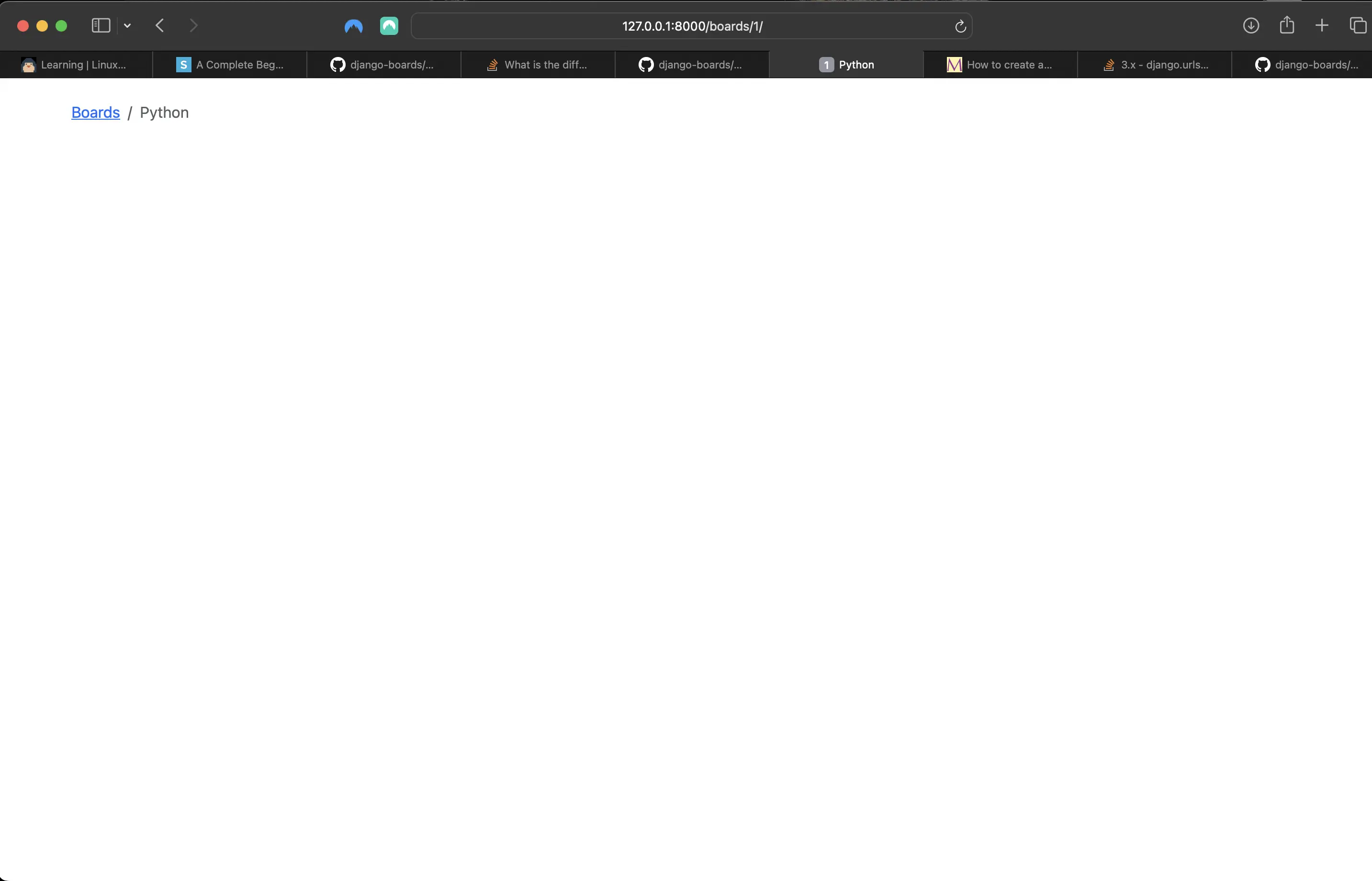Single Board page links back to index/home page