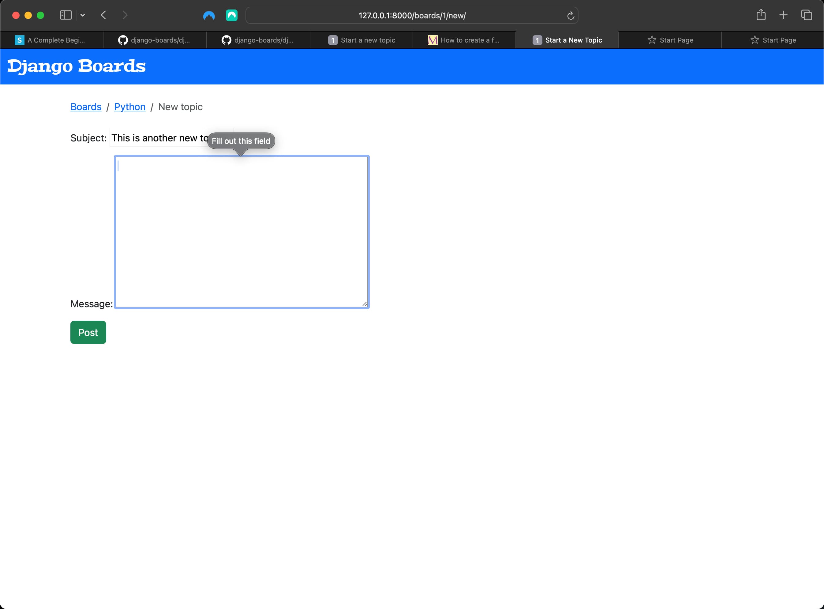 Result of only filling in the subject field and then submitting the new_topic form