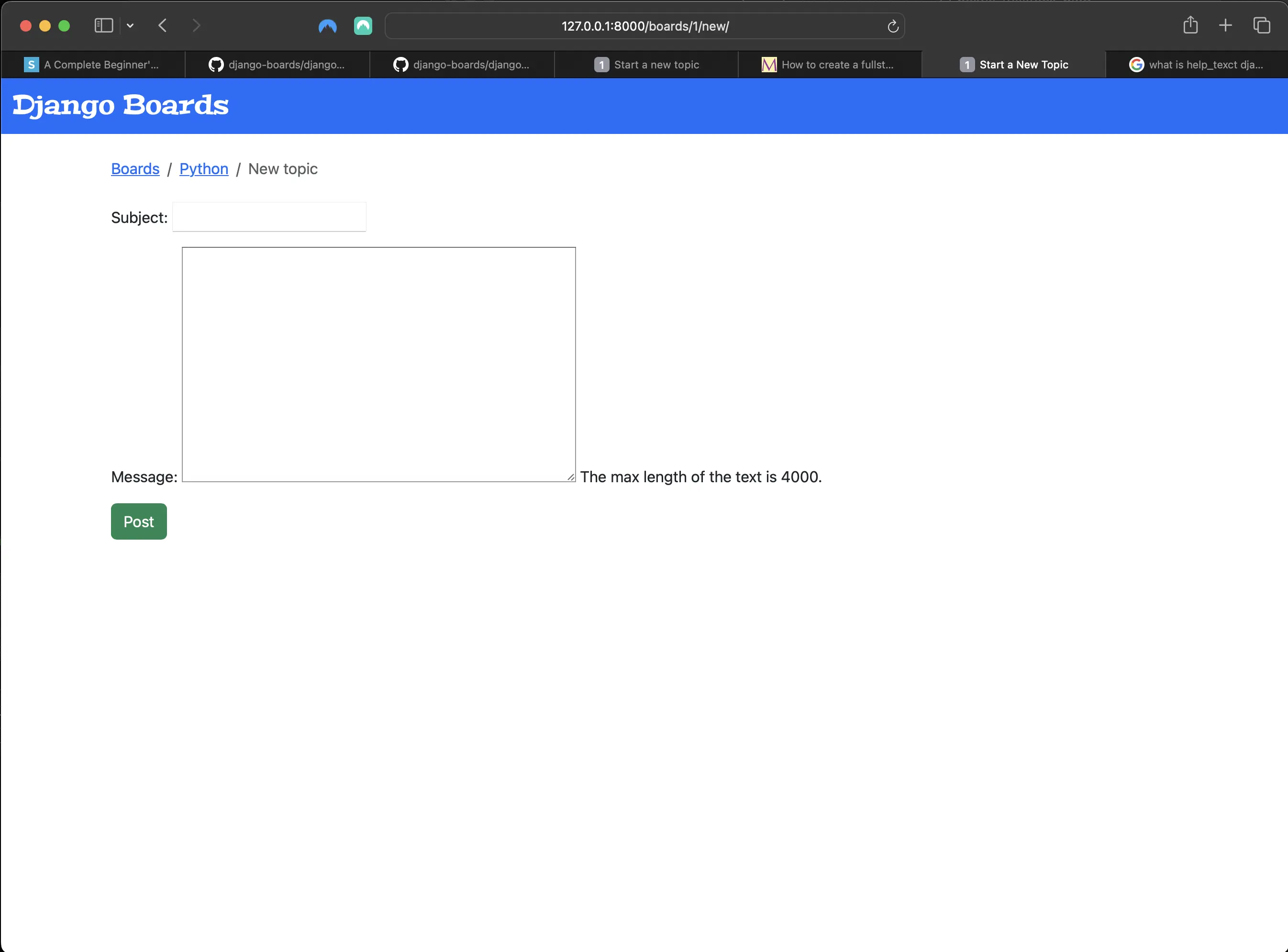 topic_view with Textarea widget help_text