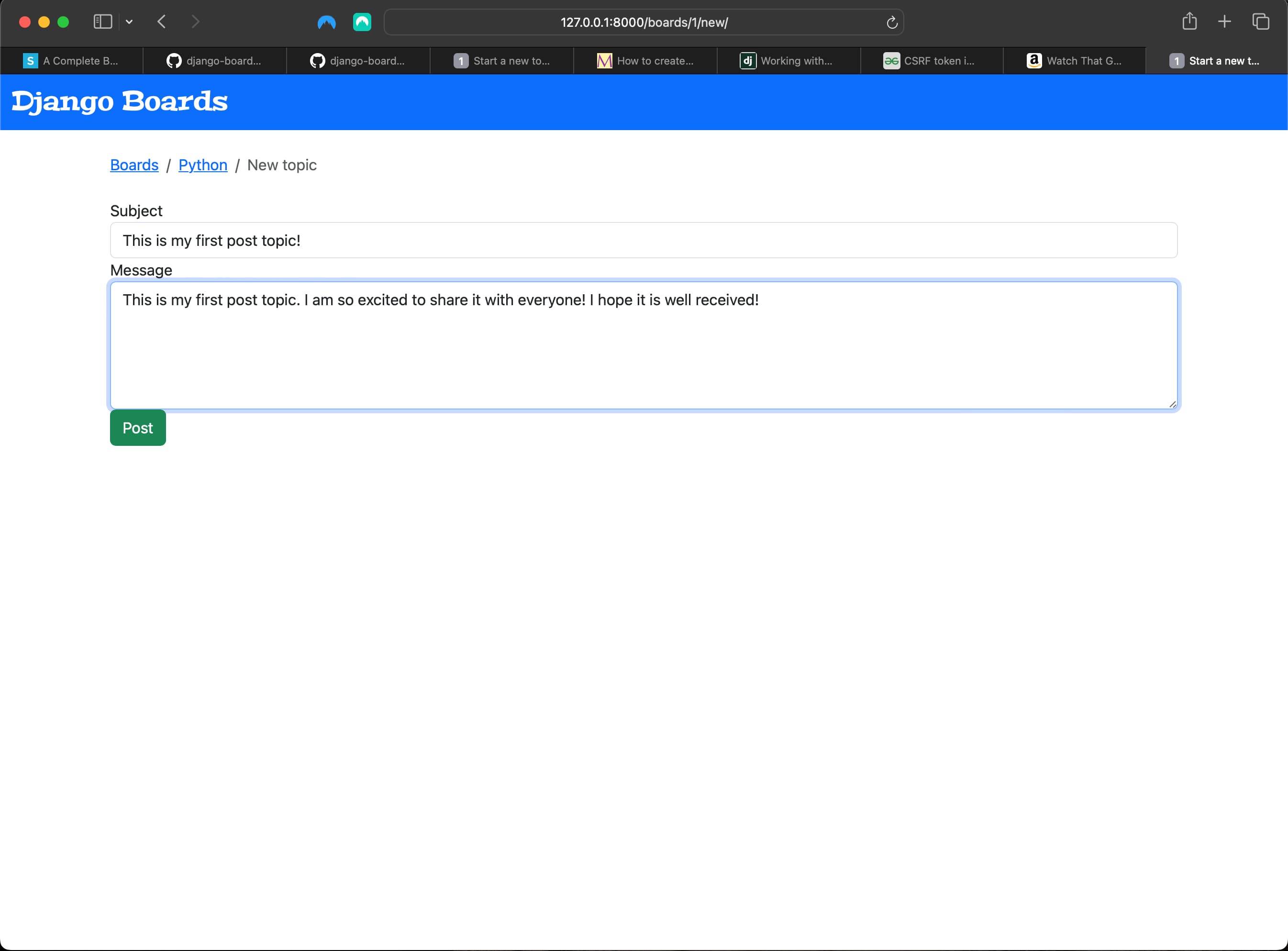 Creating a new post topic on the new topic page