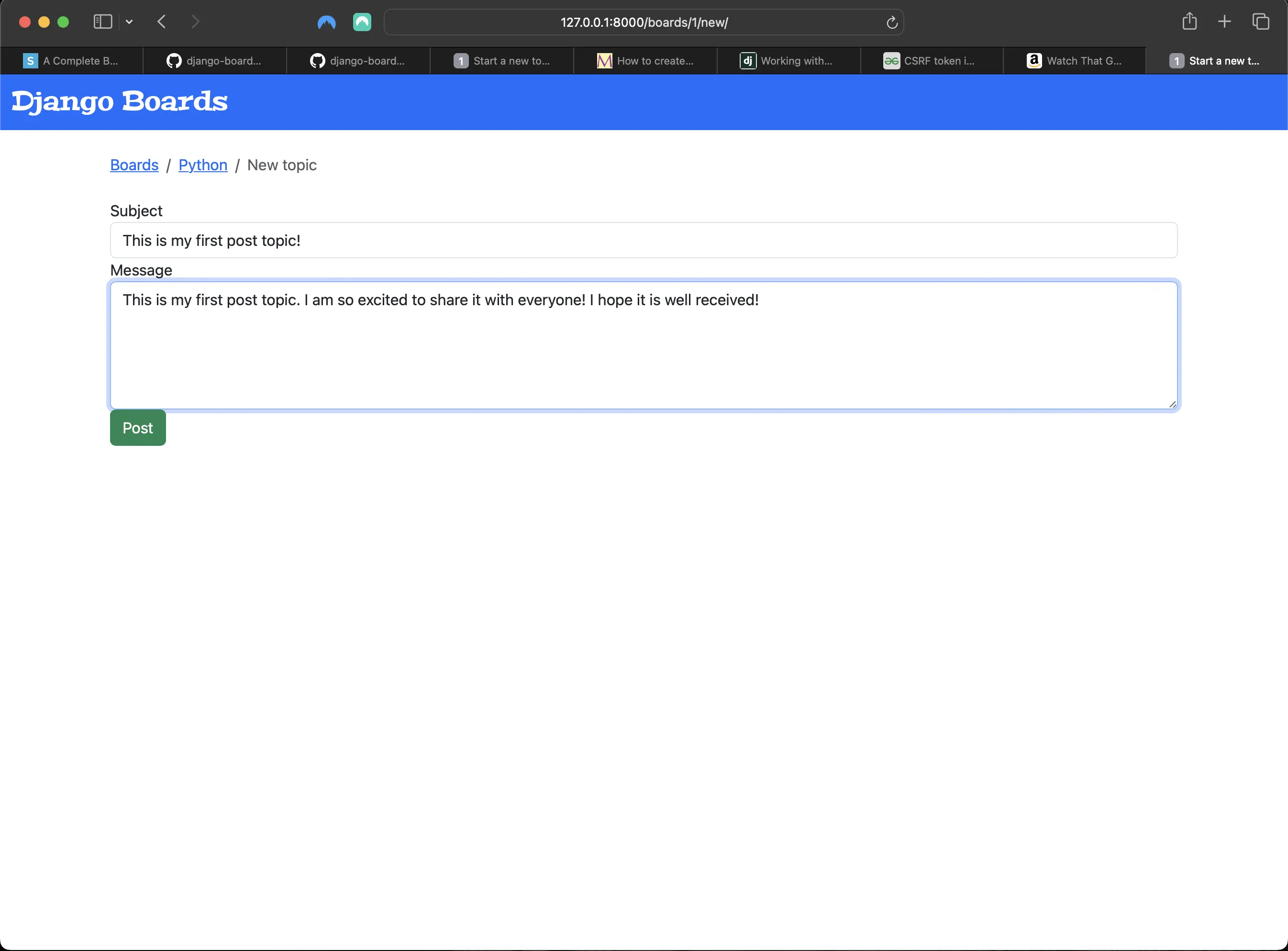 Creating a new post topic on the new topic page