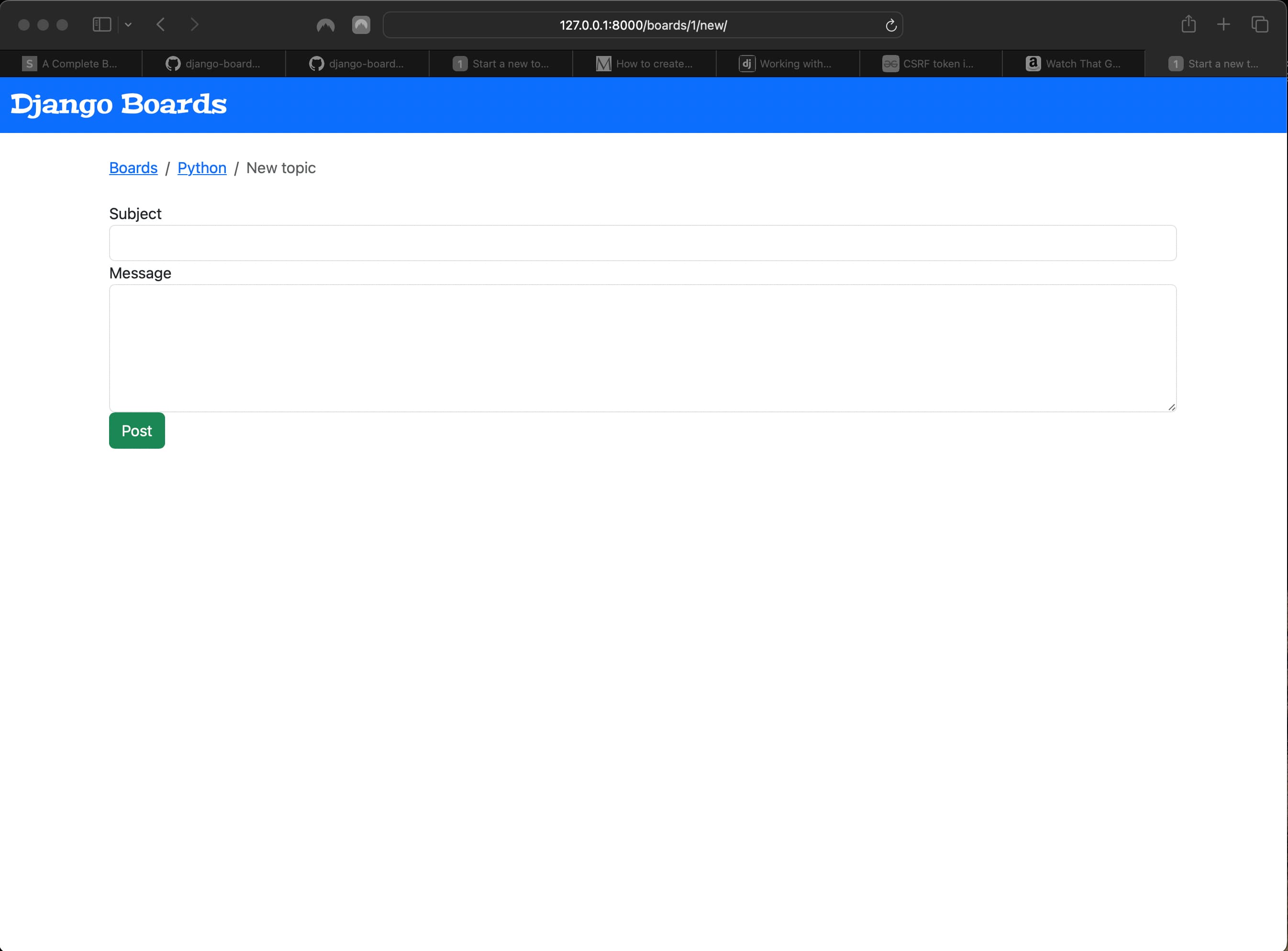 Result of clicking on the "New topic" button (new_topic view)