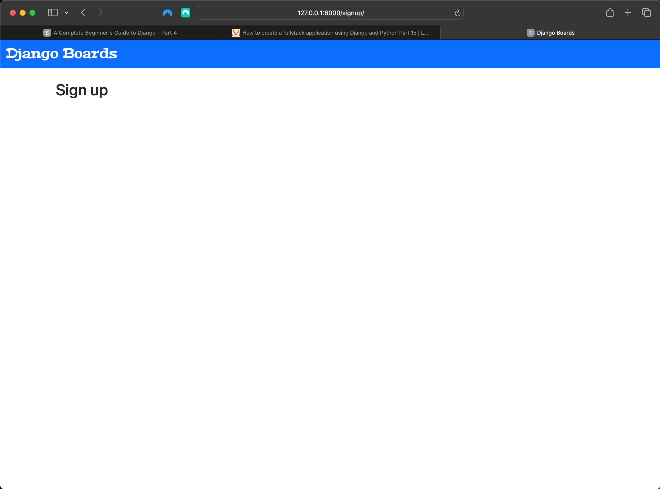 Rendering the signup page in the browser