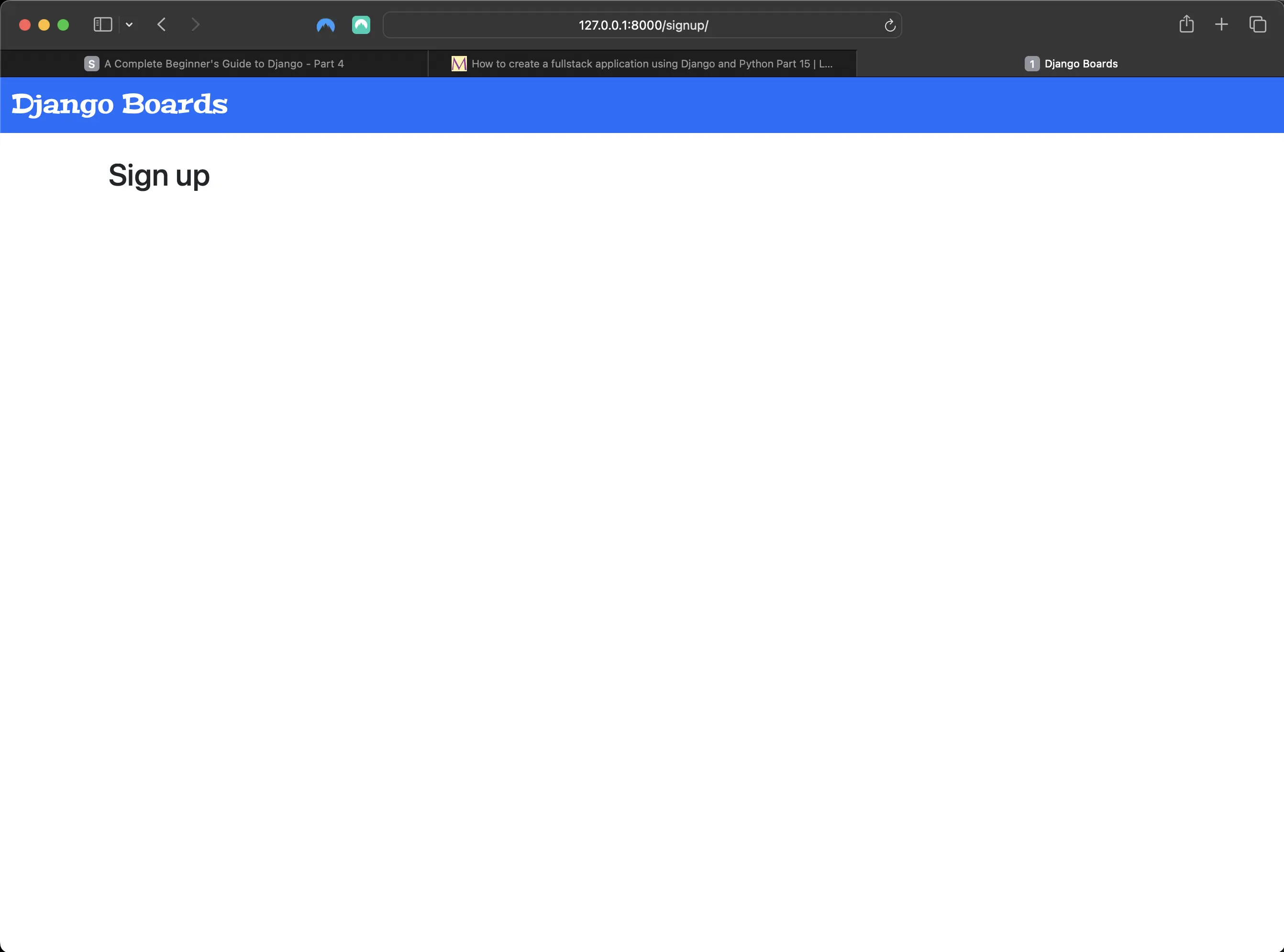 Rendering the signup page in the browser