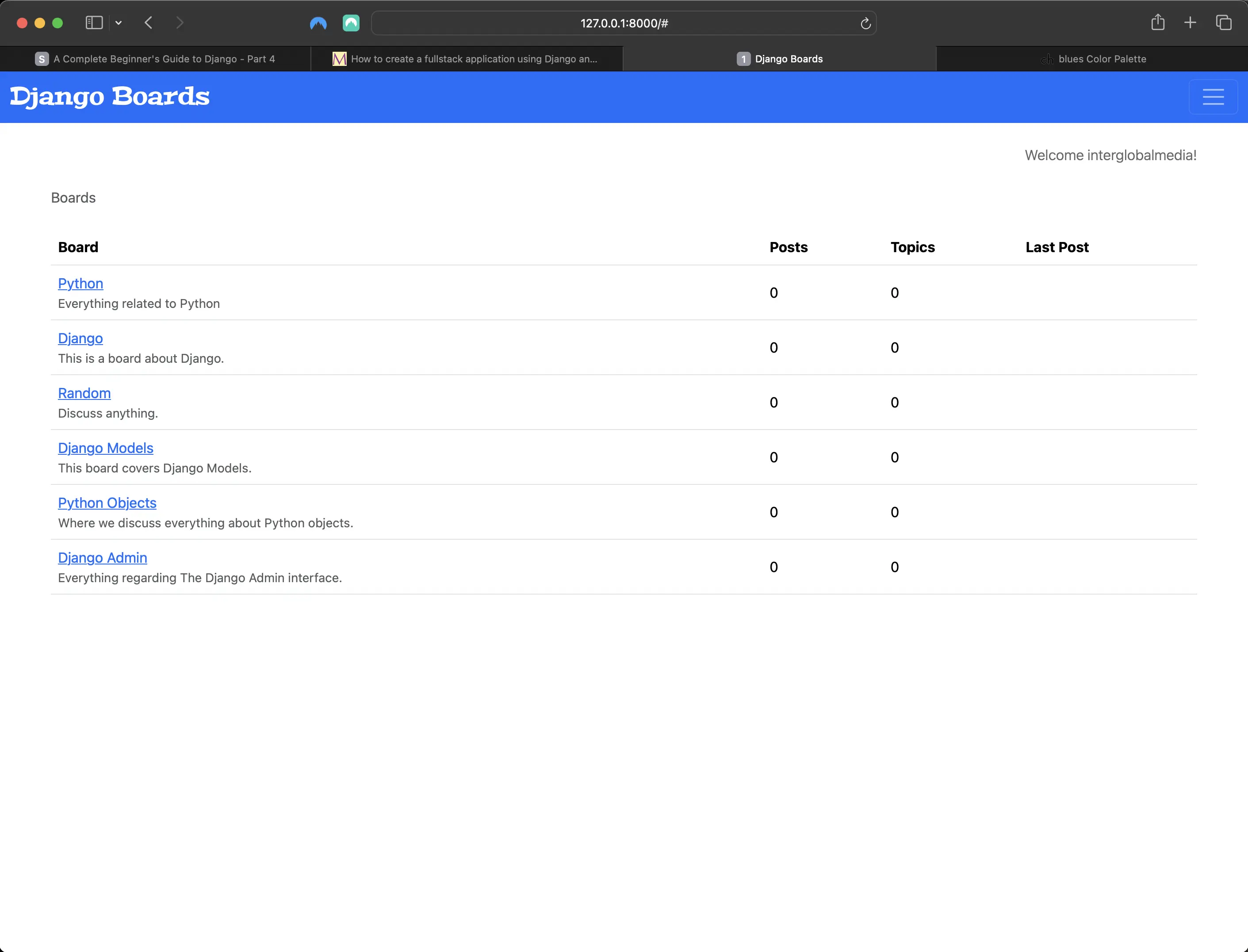 Index/home page includes logged in user