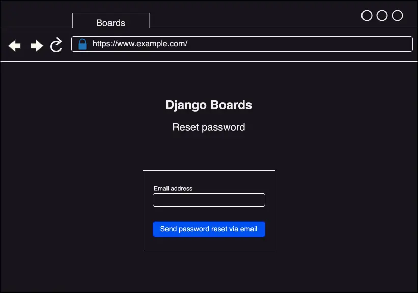 The password reset page
