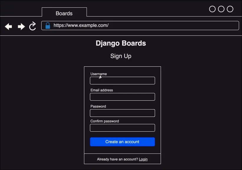 The signup page