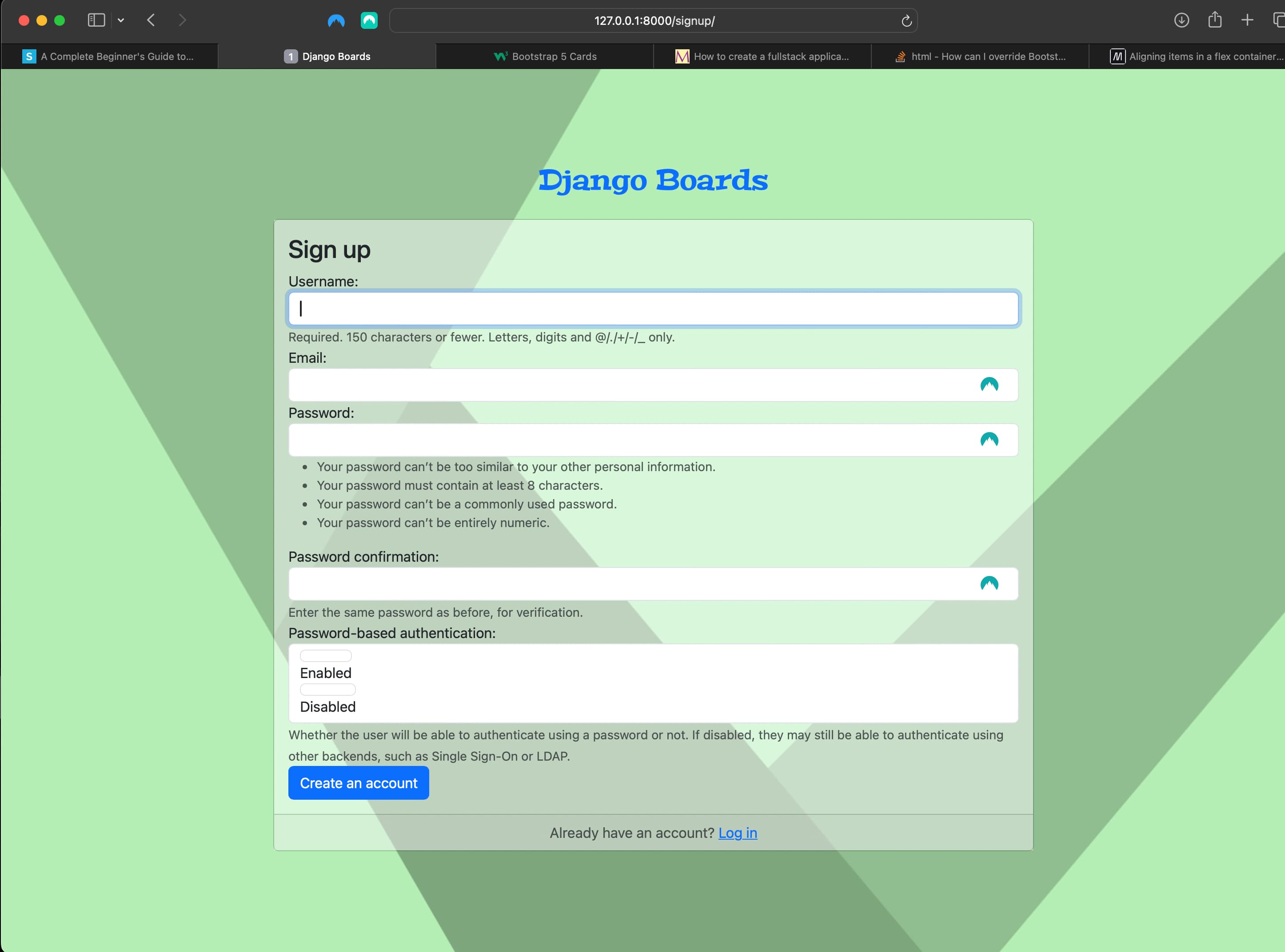 Result of improving the styling of the signup view