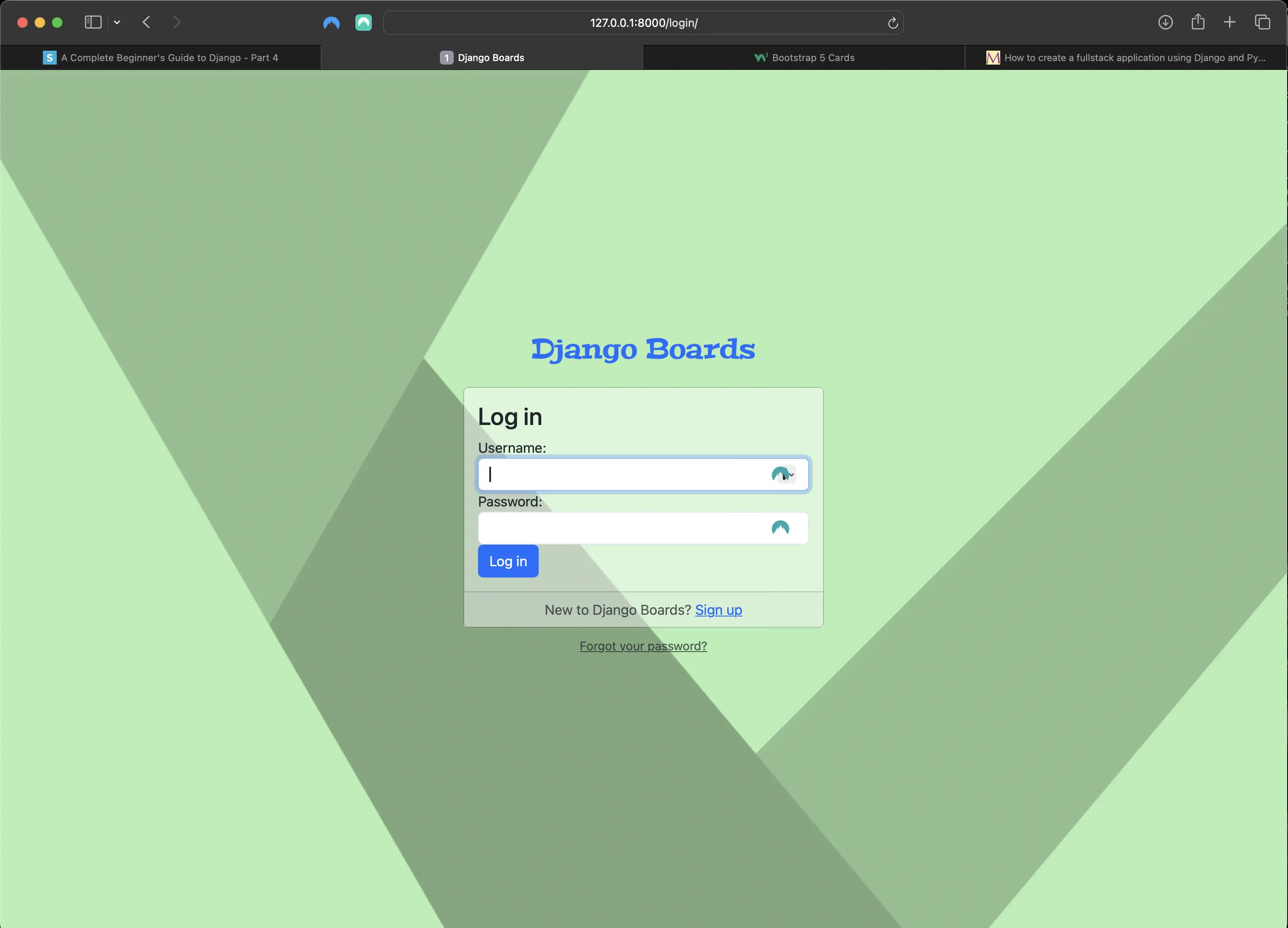 The login page