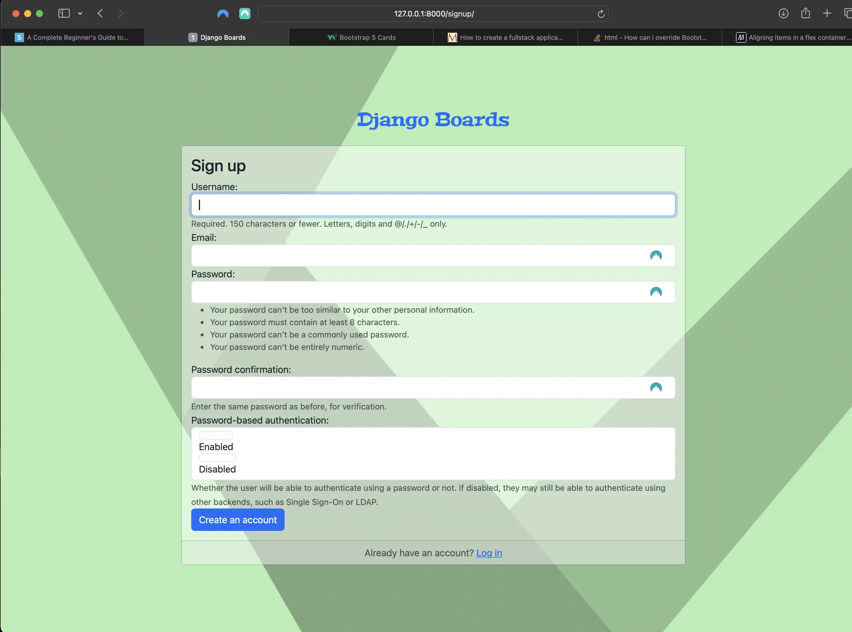 Result of improving the styling of the signup view