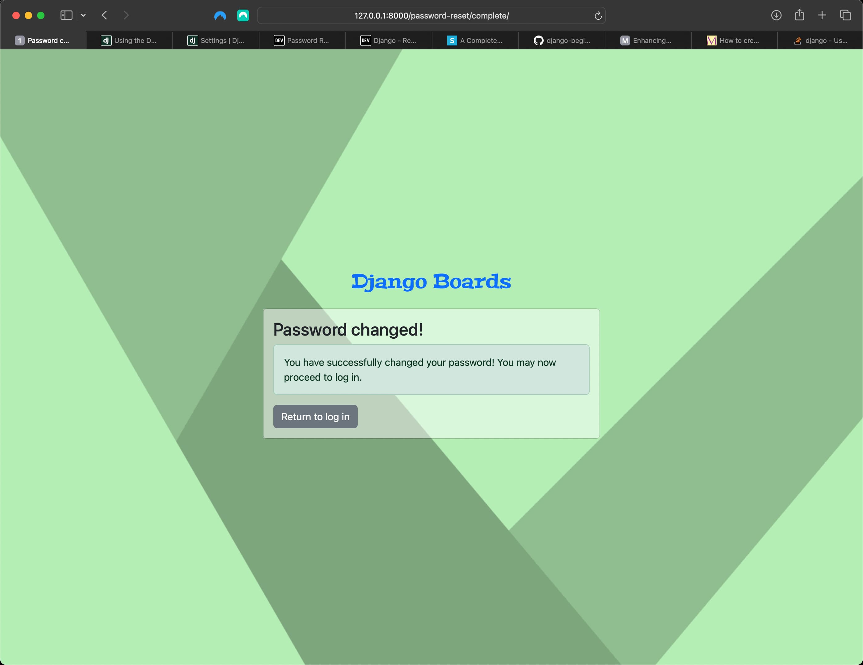 Password reset complete view in browser