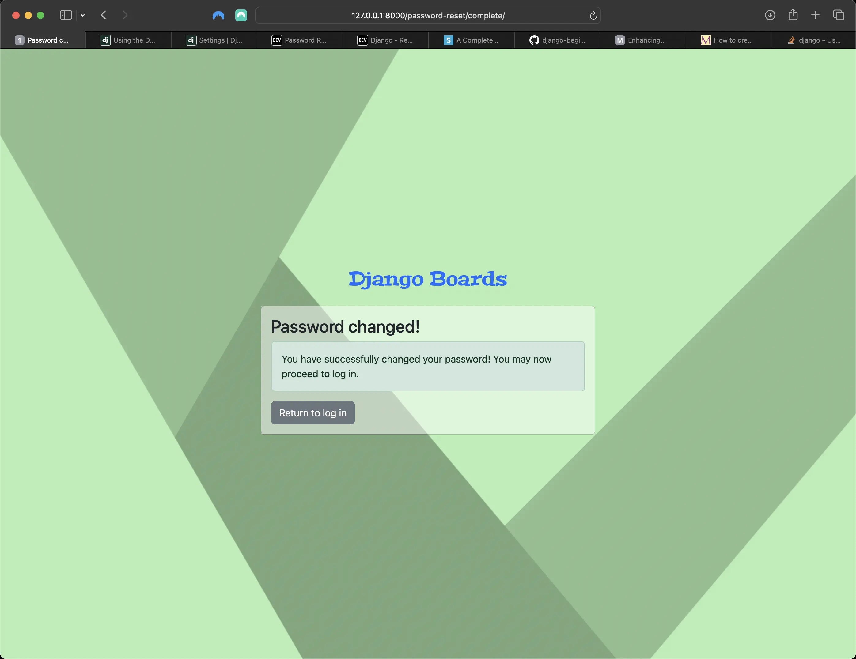 Password reset complete view in browser