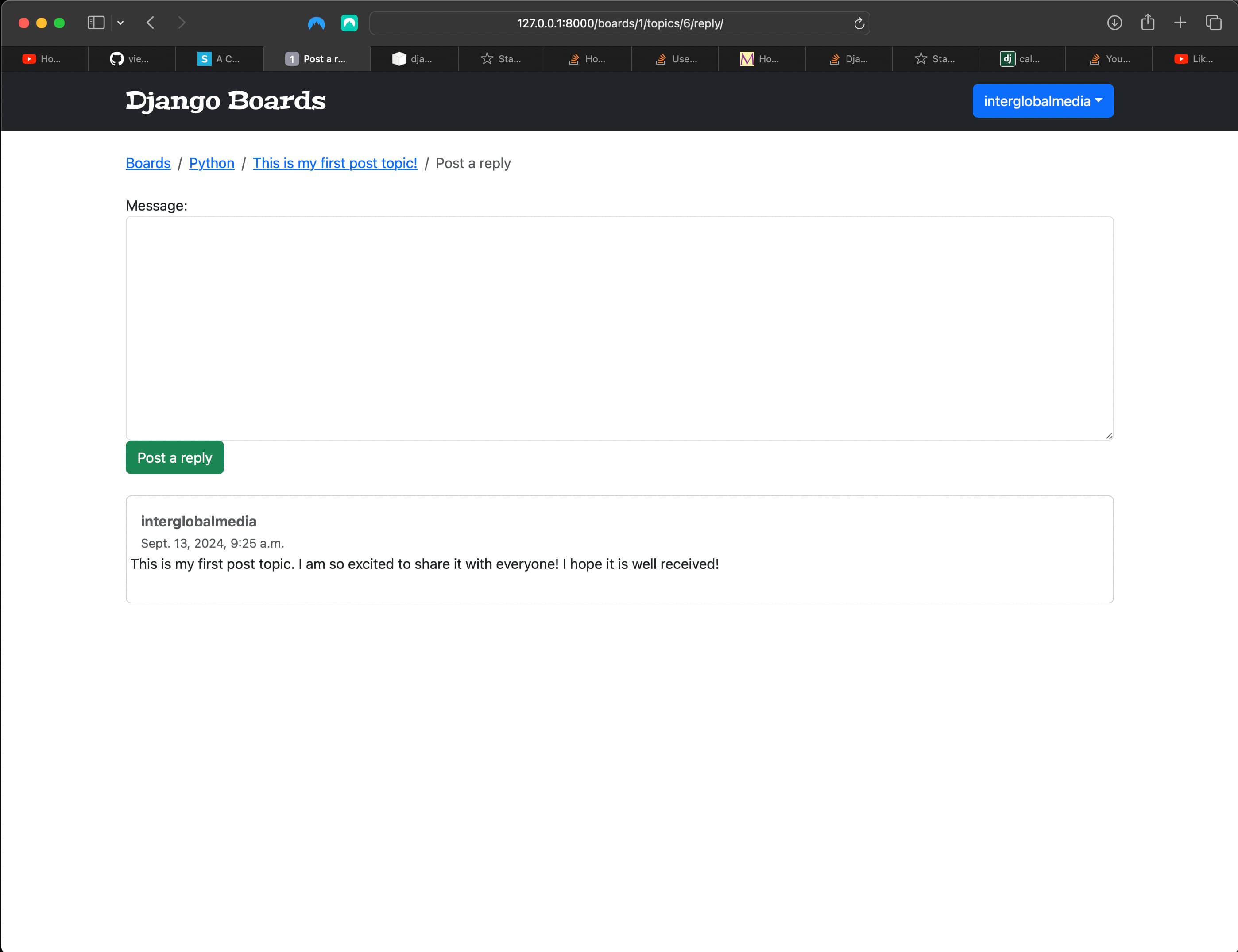 Topic reply view first version