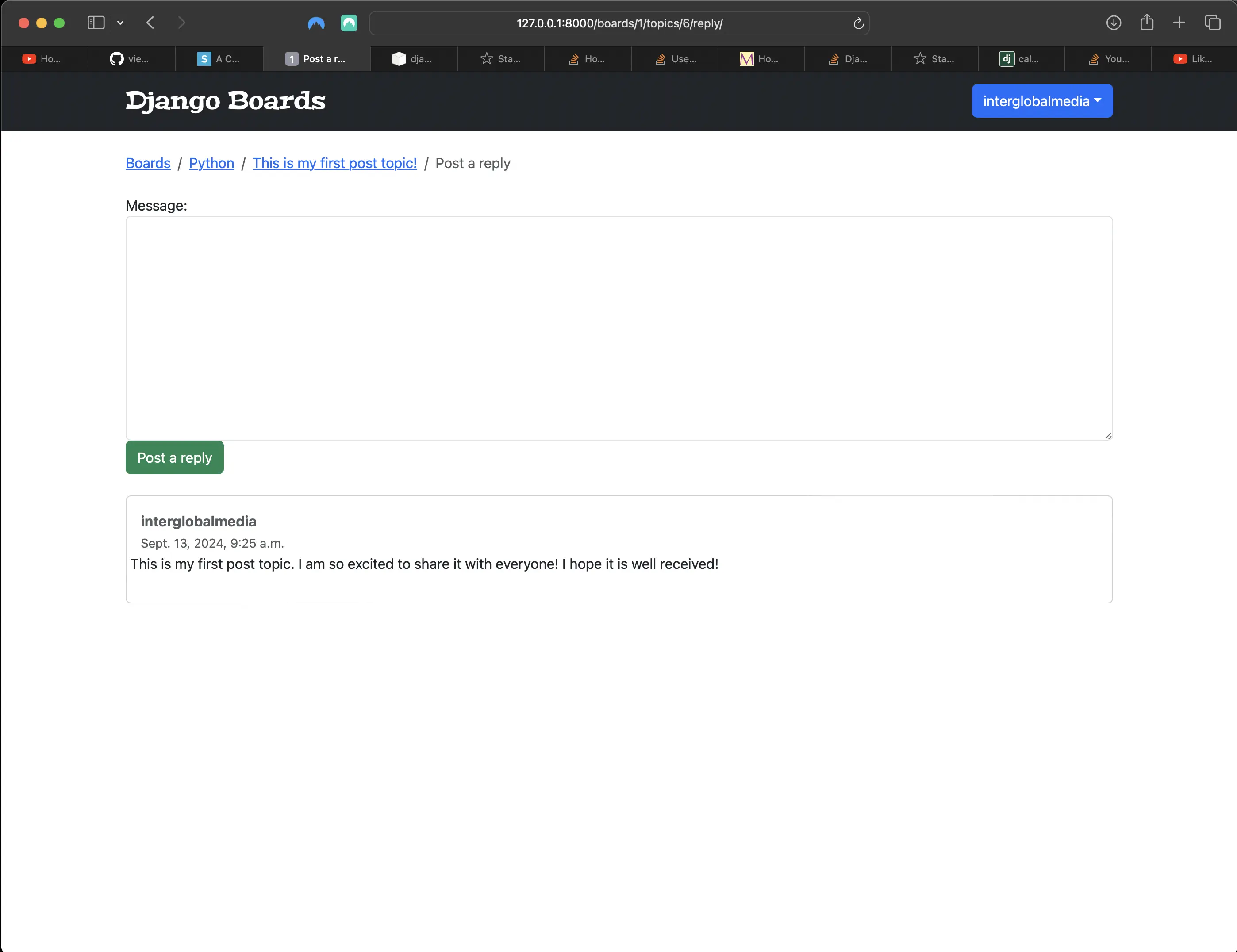 Topic reply view first version