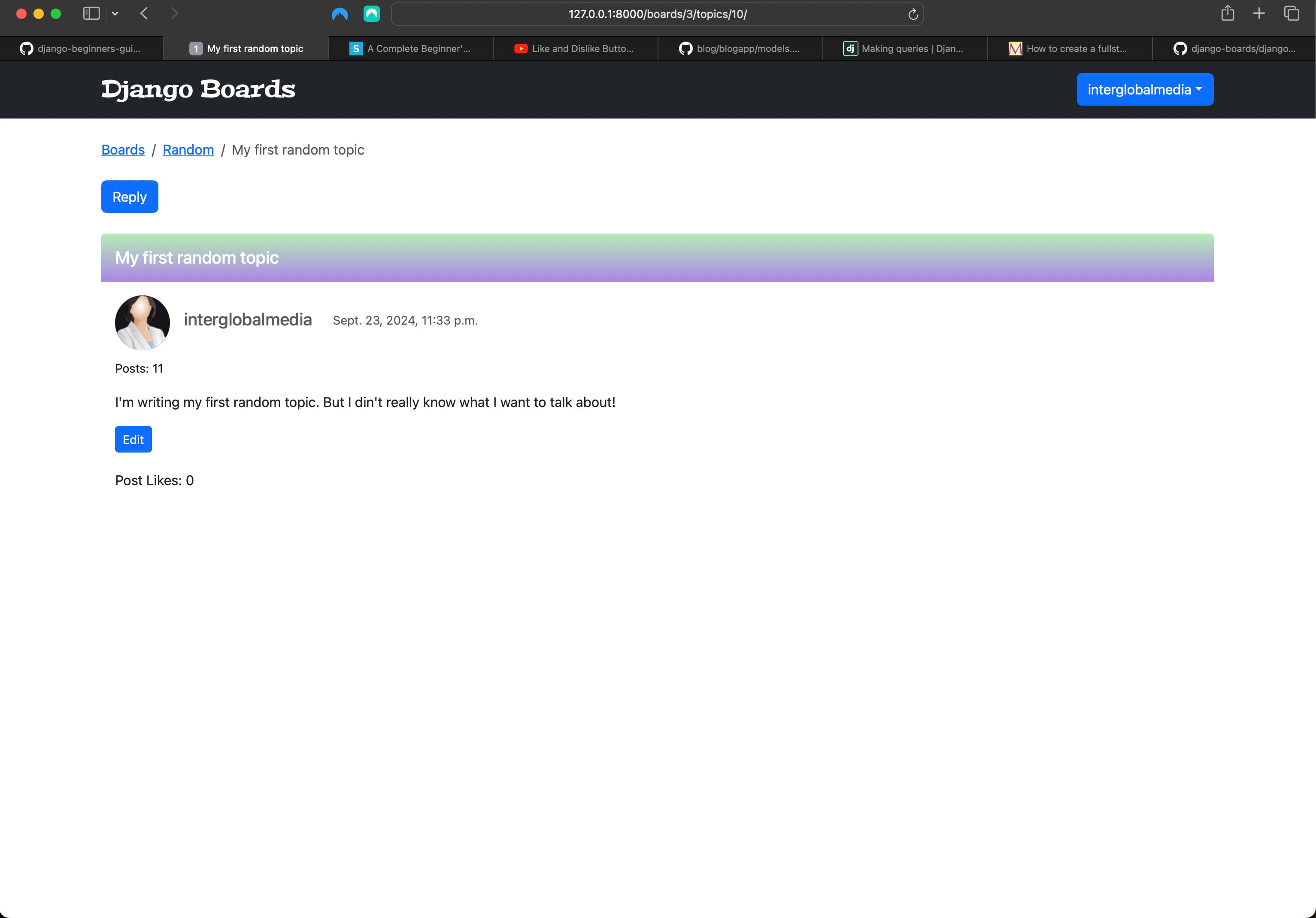 New Random board topic