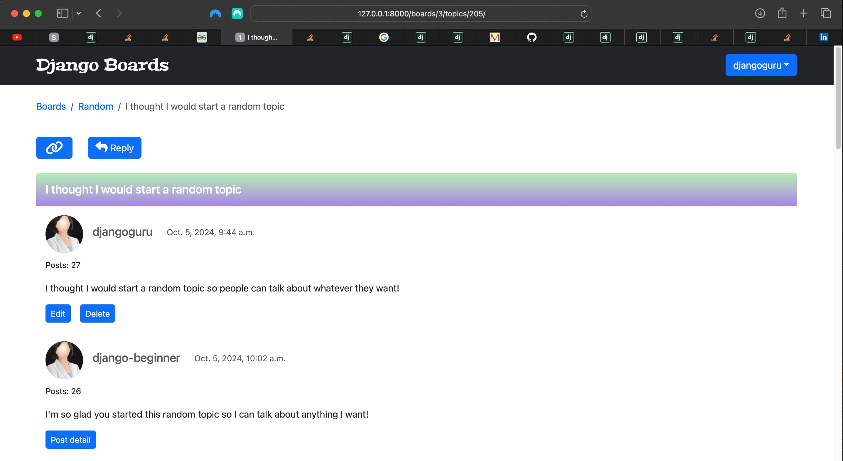 Creating a reply by a specific user to specific topic id that is part of the board we want to target