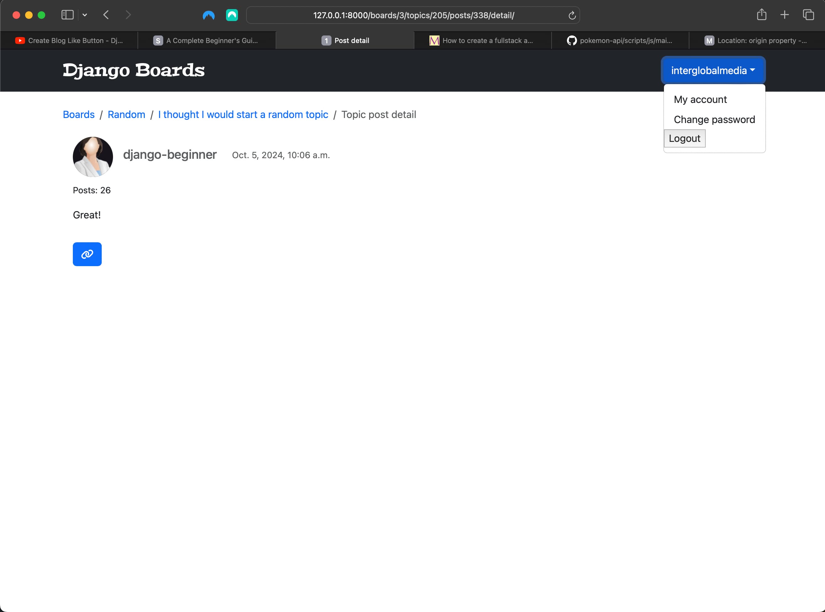 Logout button with default button styling