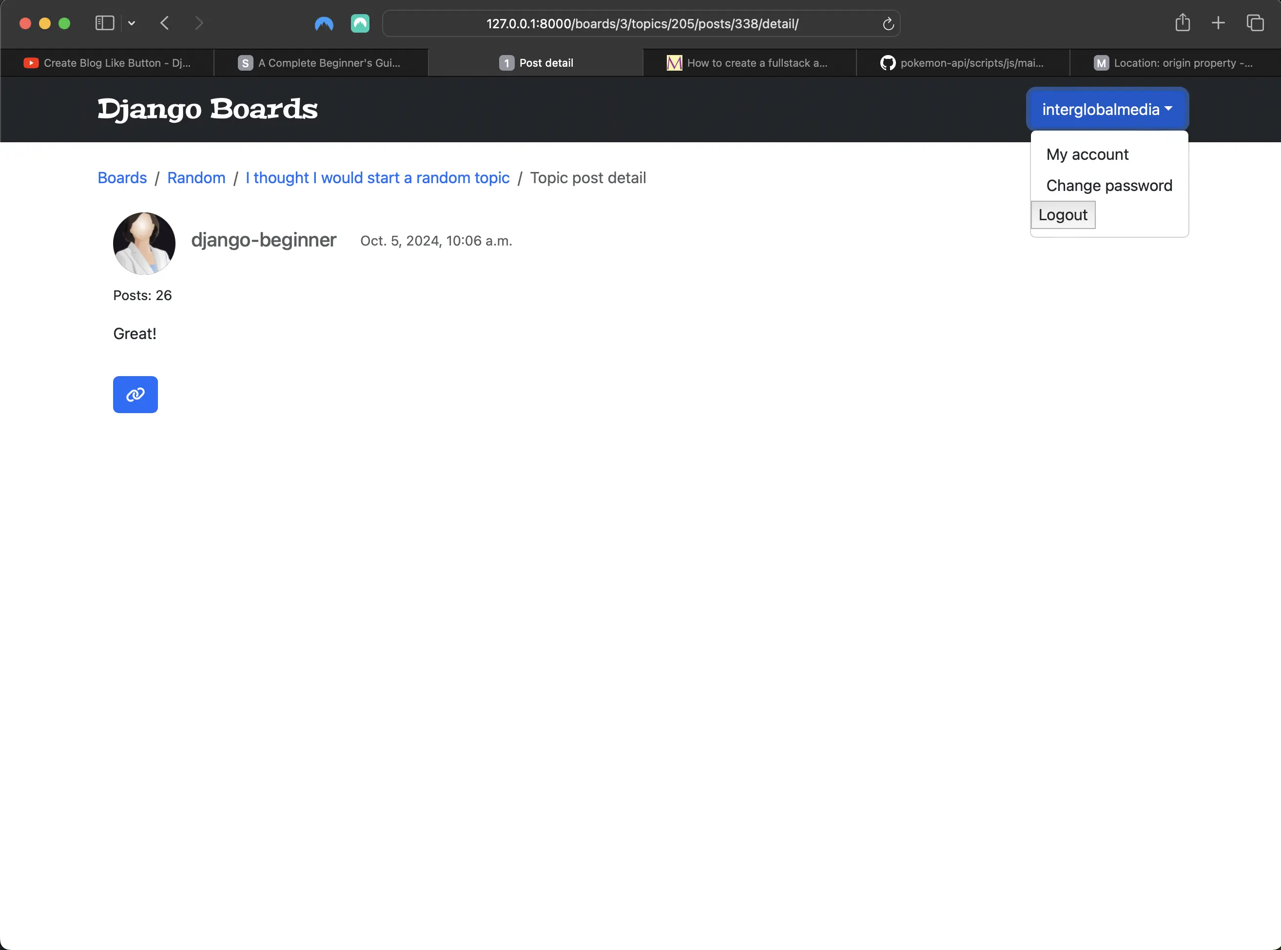 Logout button with default button styling