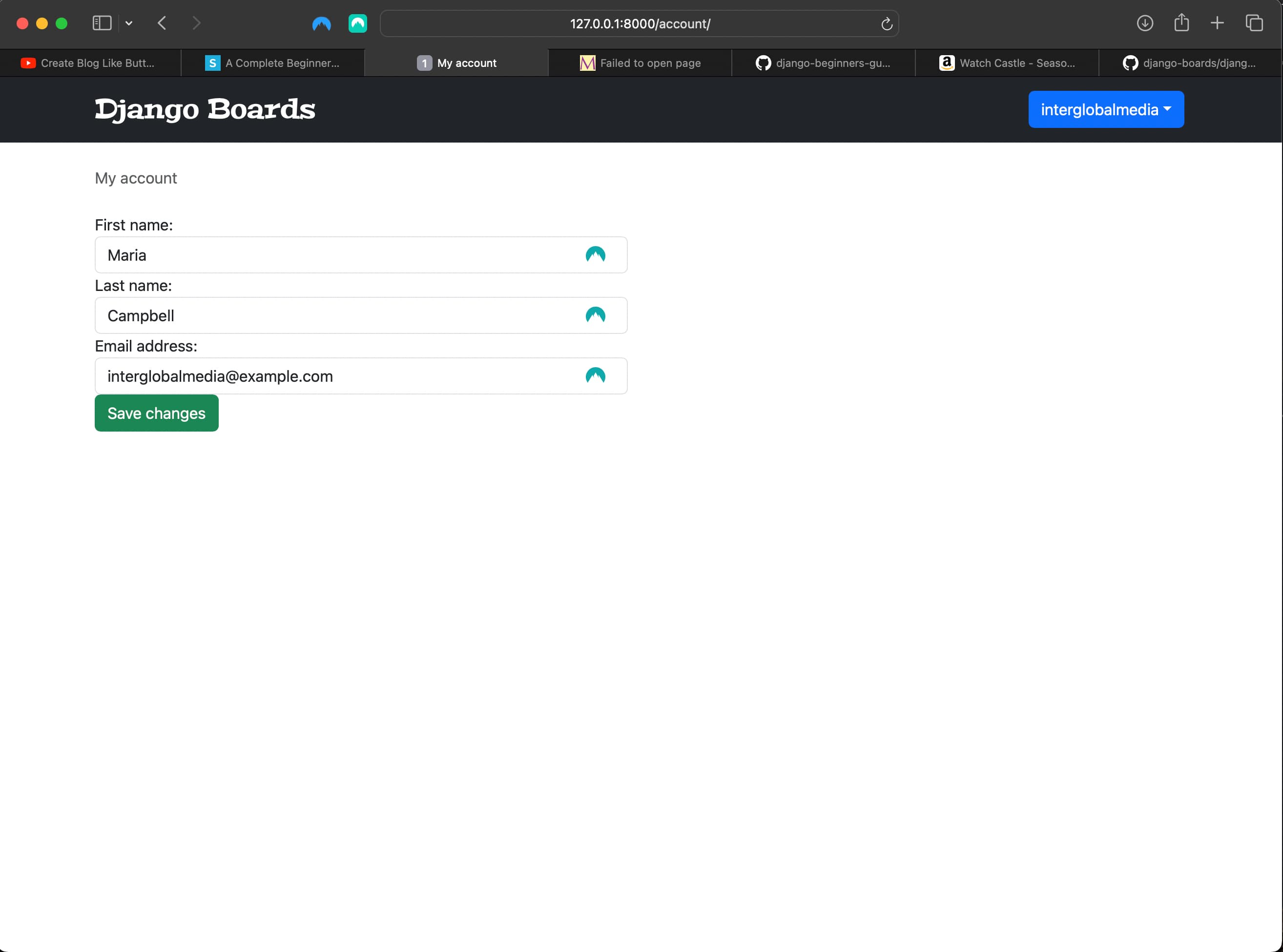 My Account view