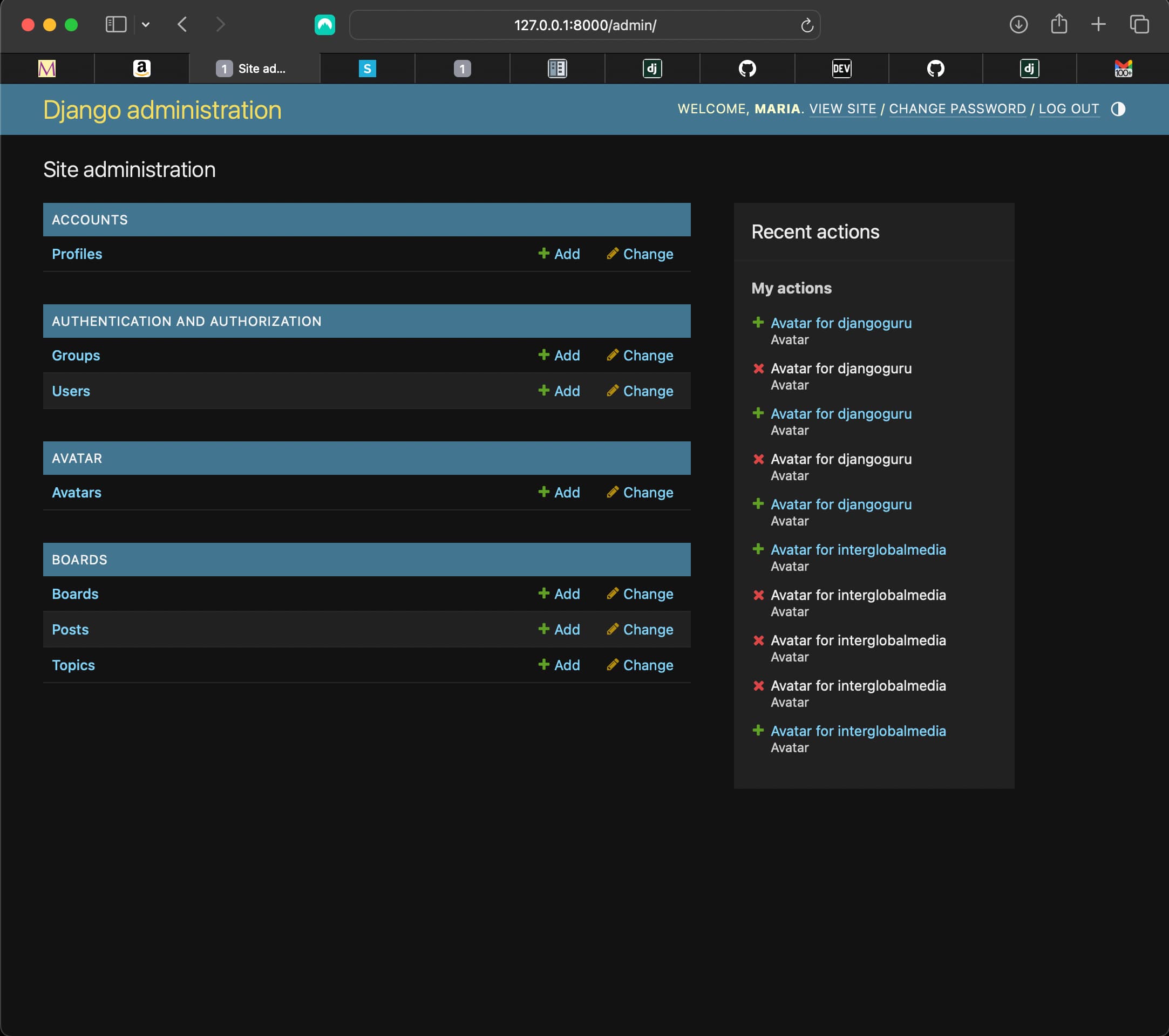 The Profile model in admin site