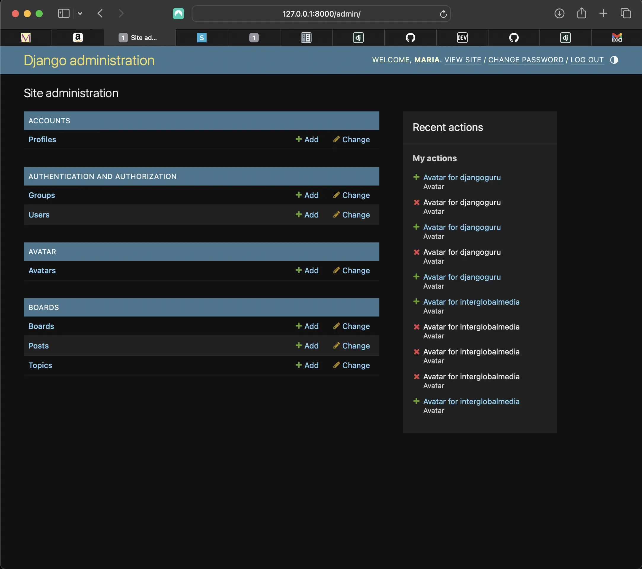 The Profile model in admin site