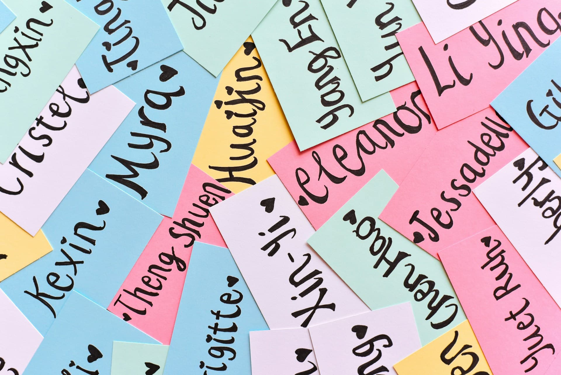 Collage of different names and colors