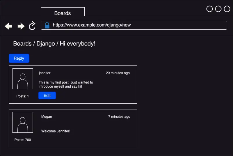The topic view displaying posts and replies