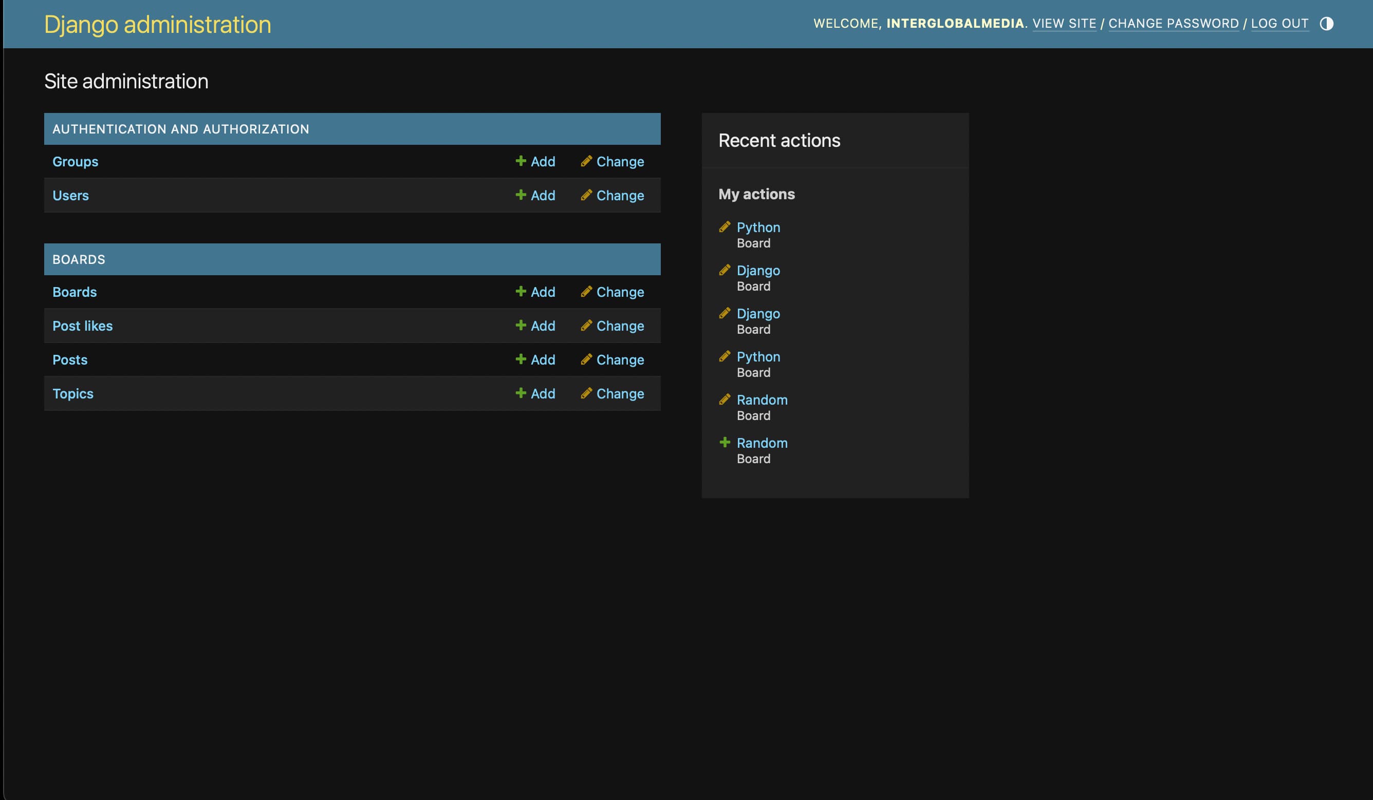 The Django Admin dashboard (interface)