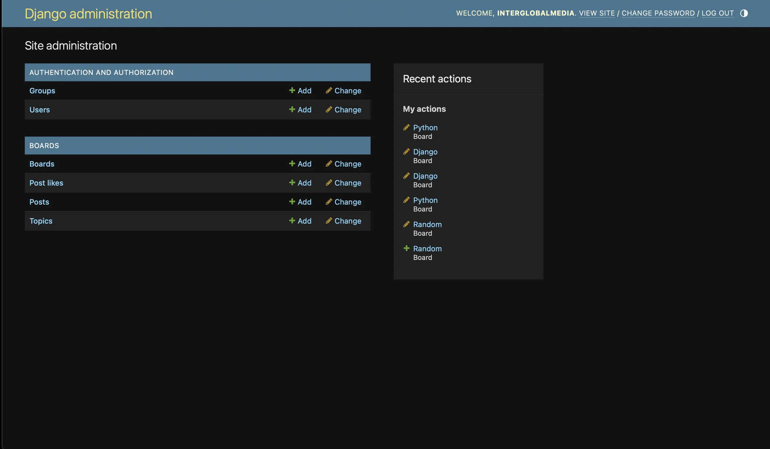 The Django Admin dashboard (interface)