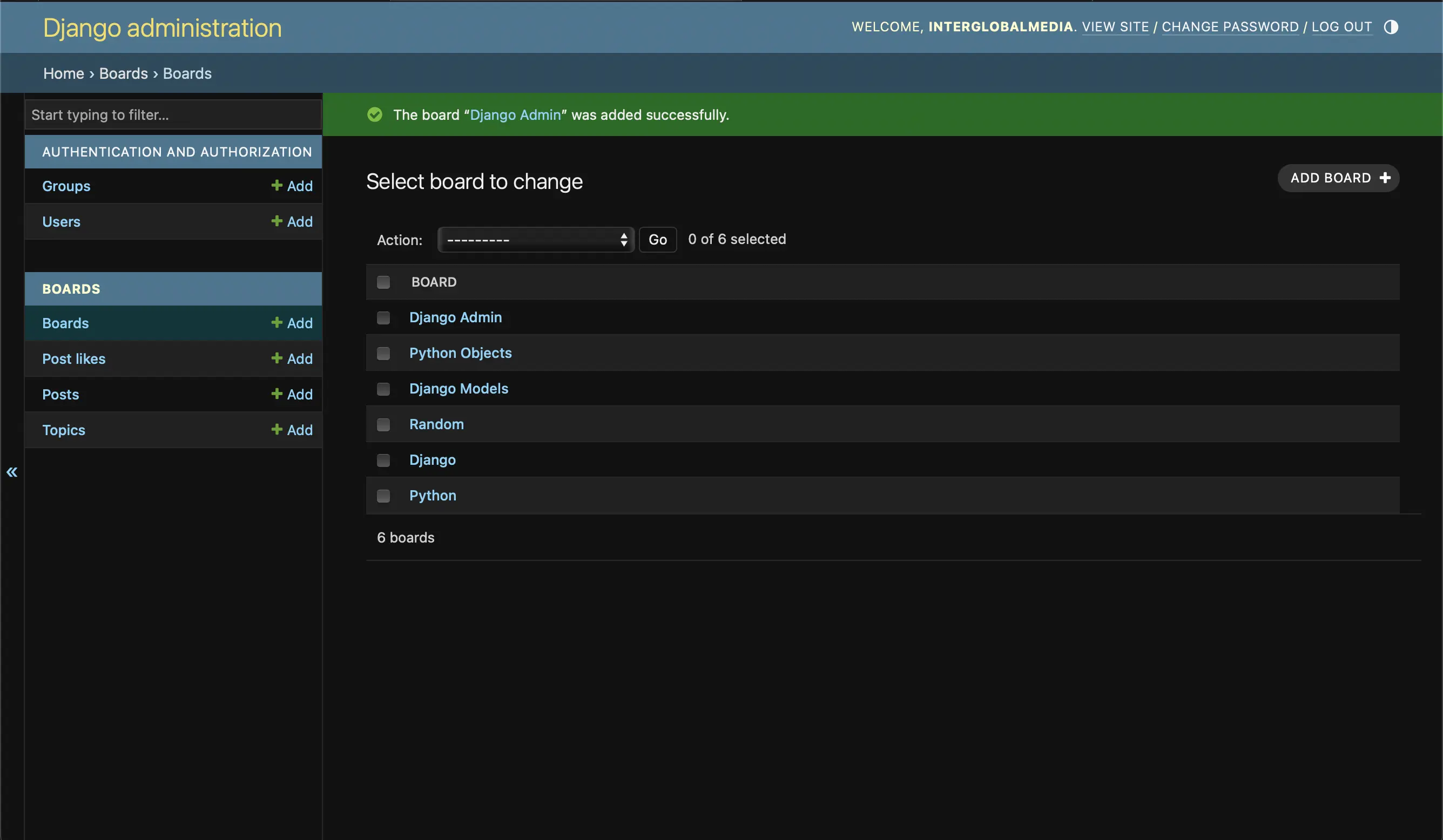 New board added successfully