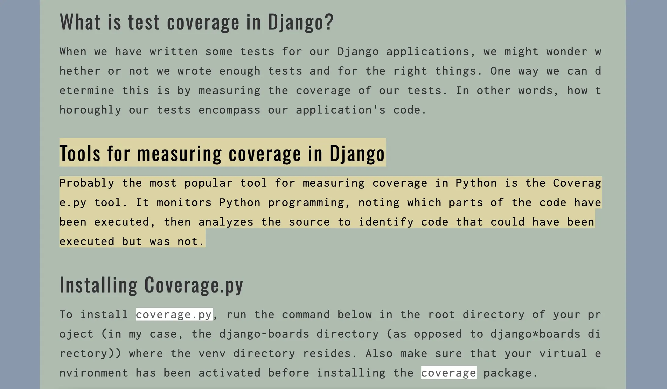 Browser view after clicking a copy link with highlight link, showing the highlighted text on the destination page