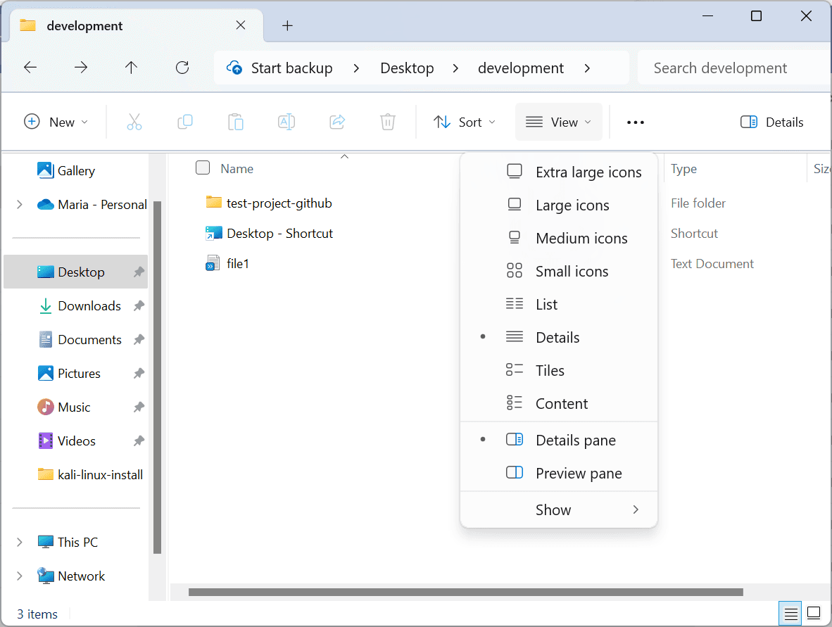 View tab expanded