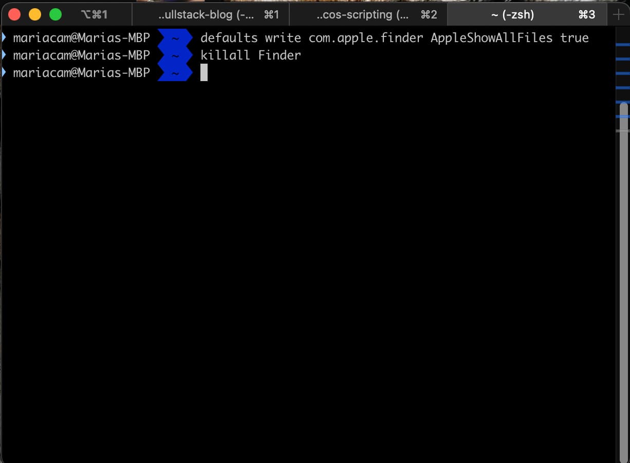 Typing the killall Finder command in Terminal