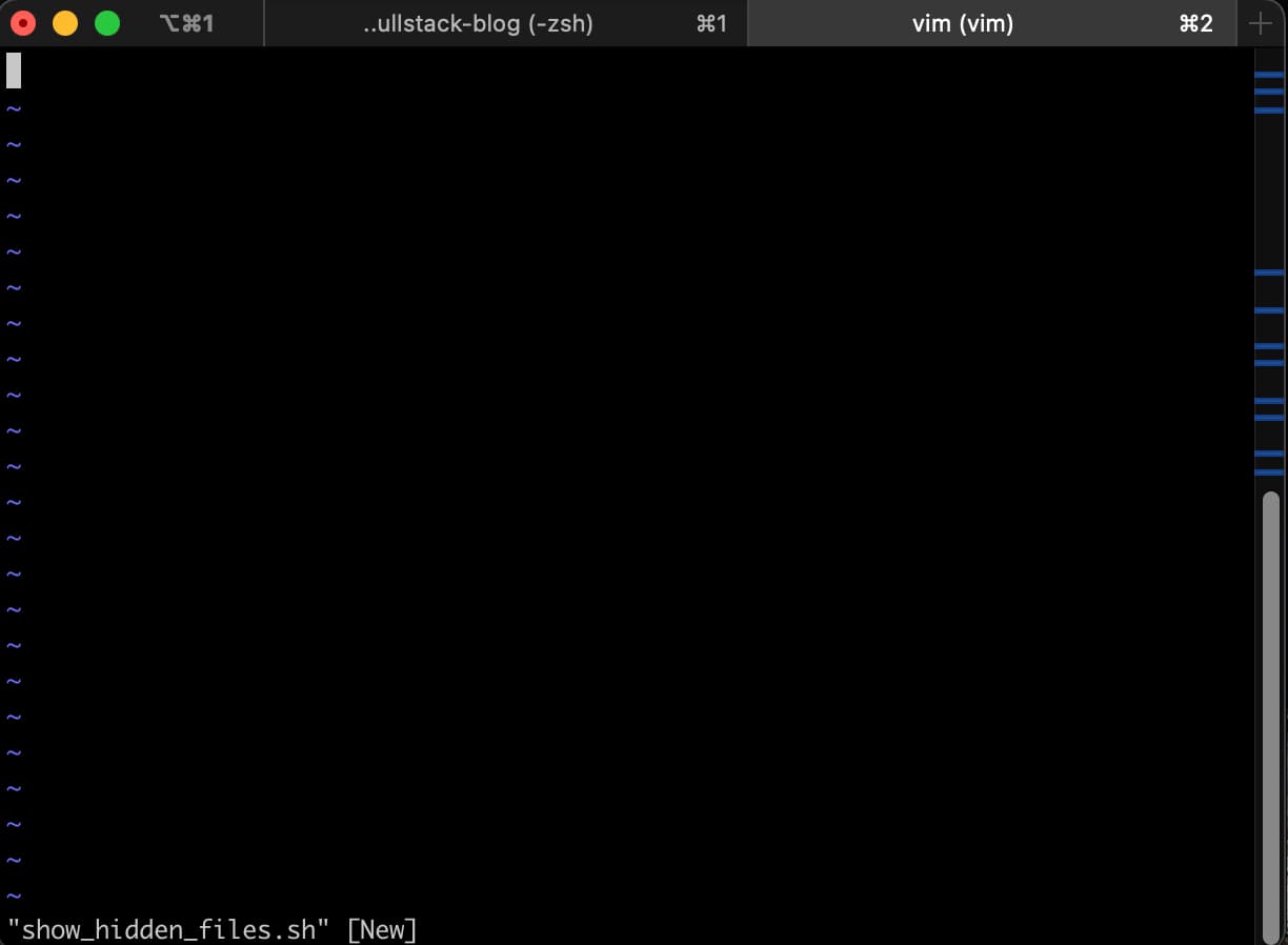 Create new file called show_hidden_files.sh and open it up in Vim text editor