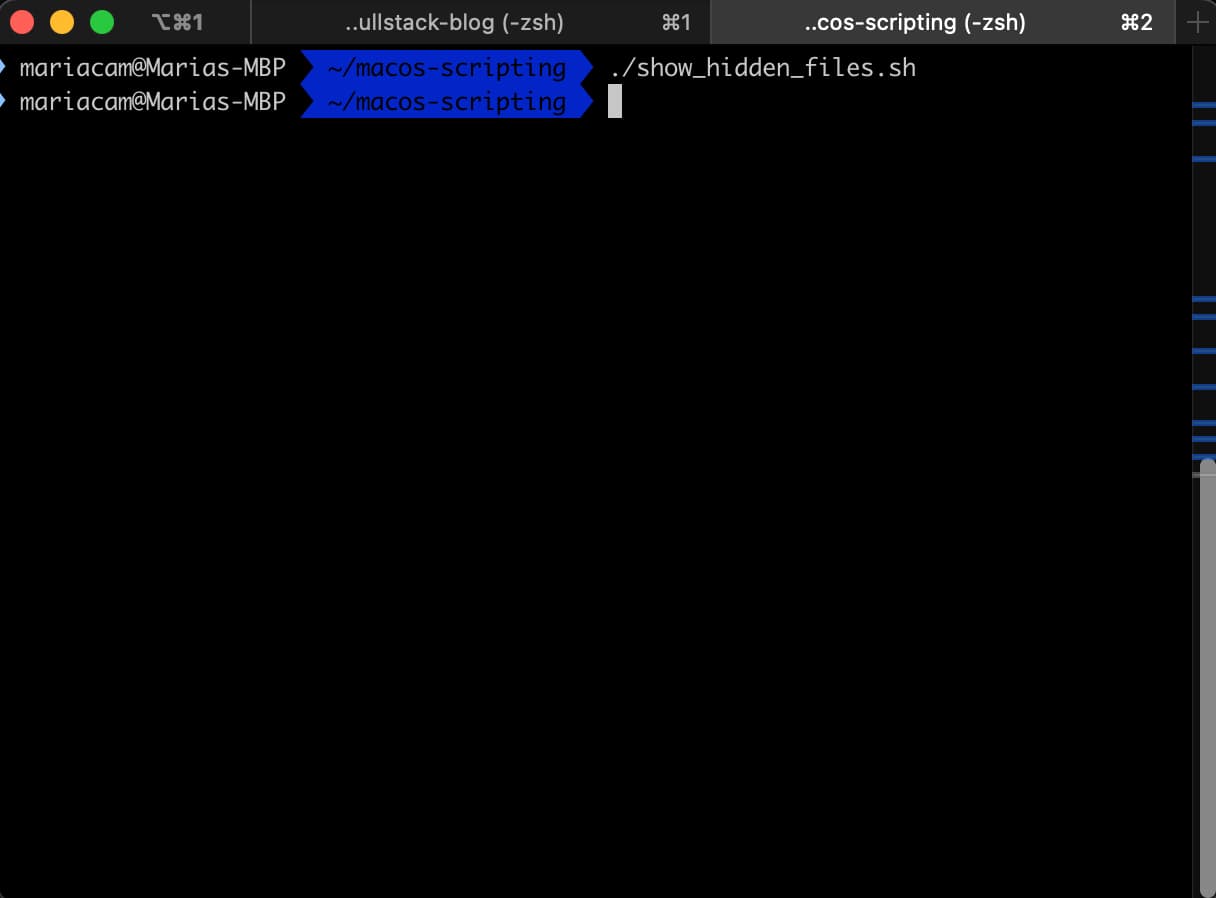 Running show_hidden_files.sh shell script in Terminal